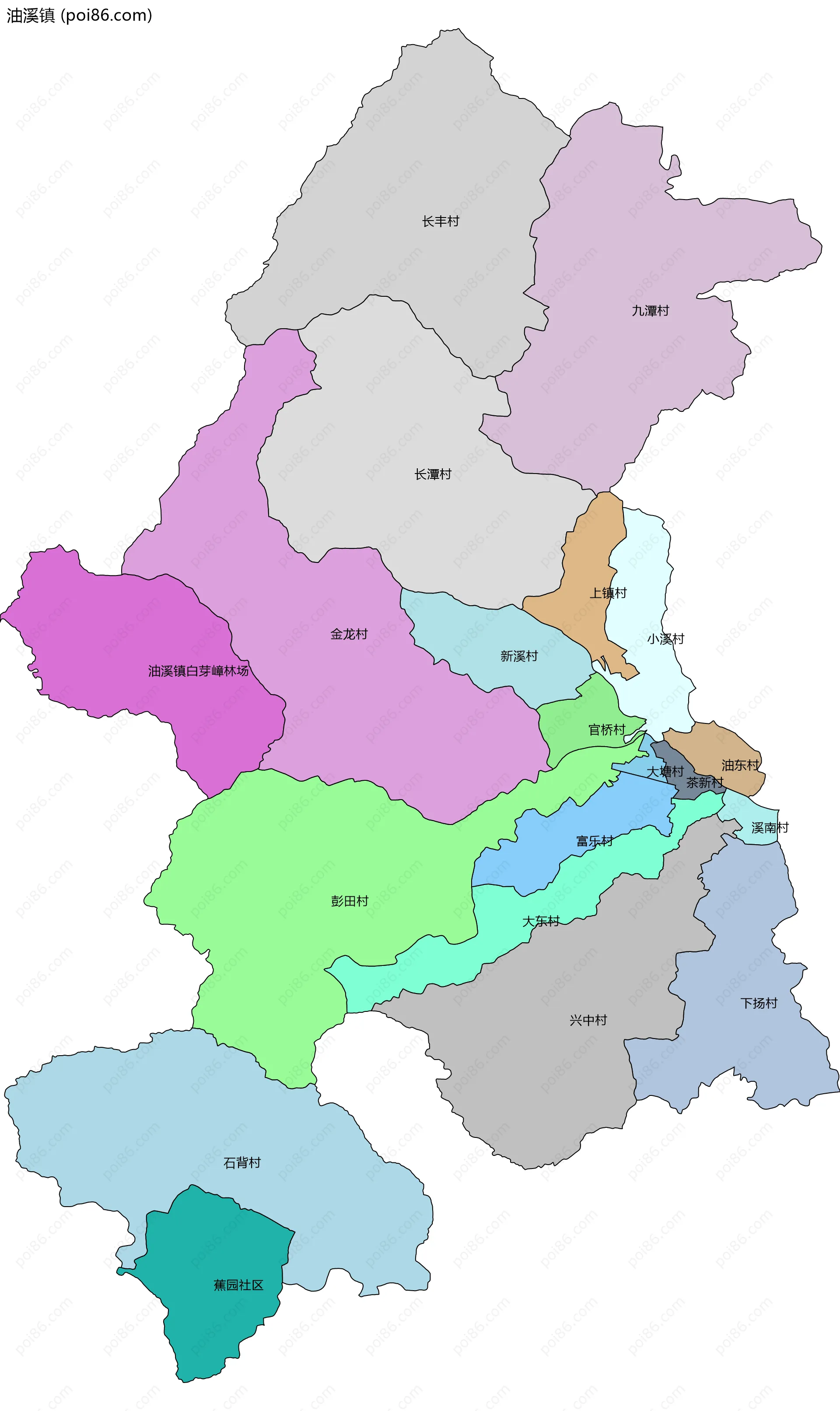 油溪镇边界地图(五级行政区划)