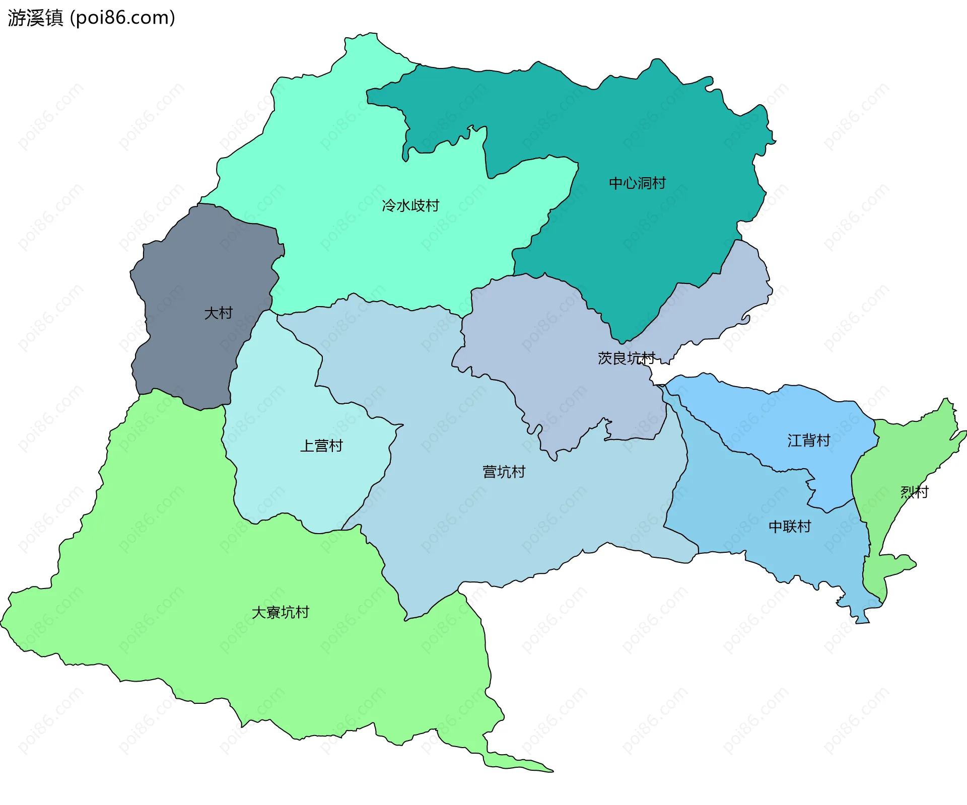 游溪镇边界地图(五级行政区划)