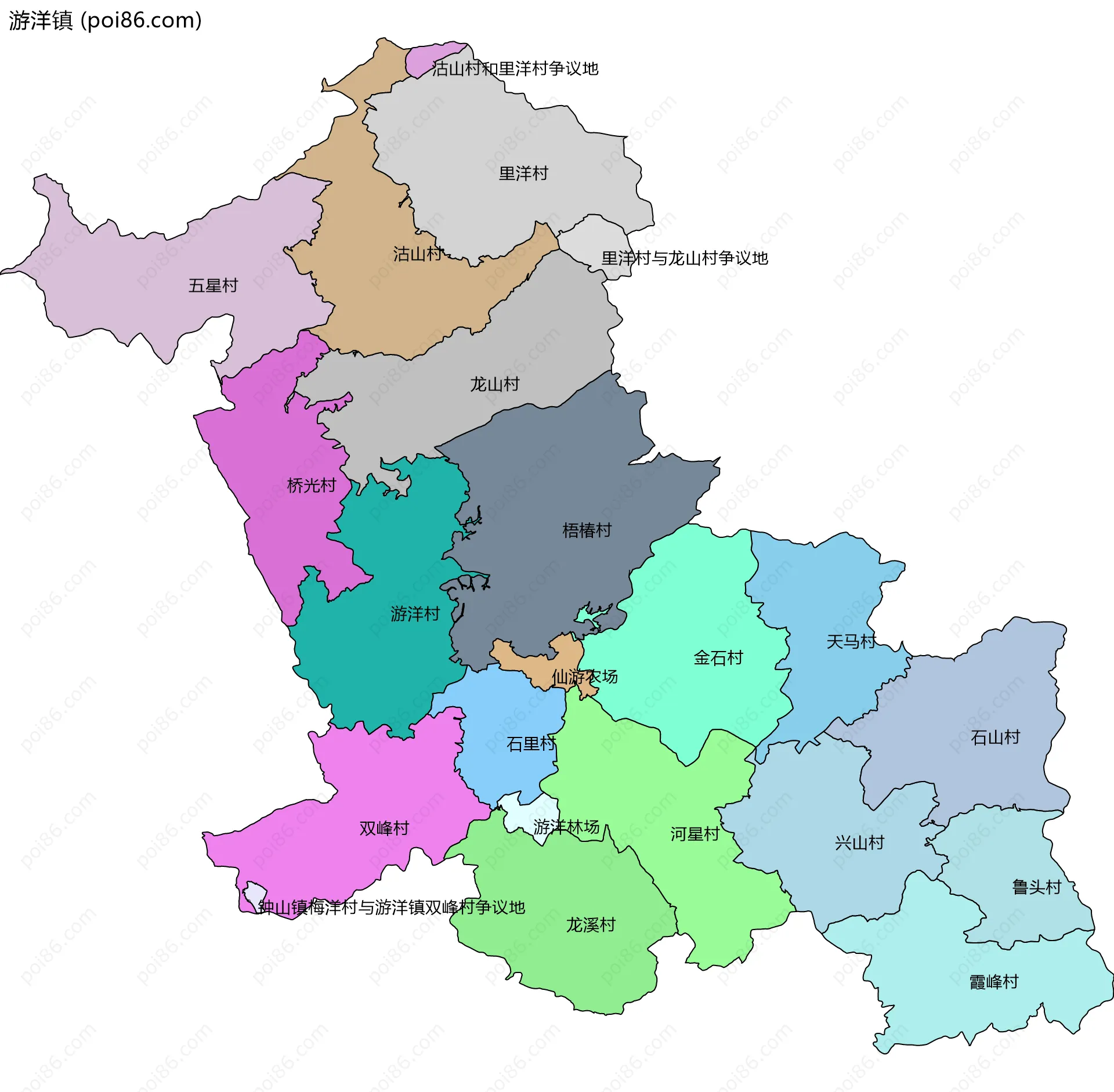 游洋镇边界地图(五级行政区划)