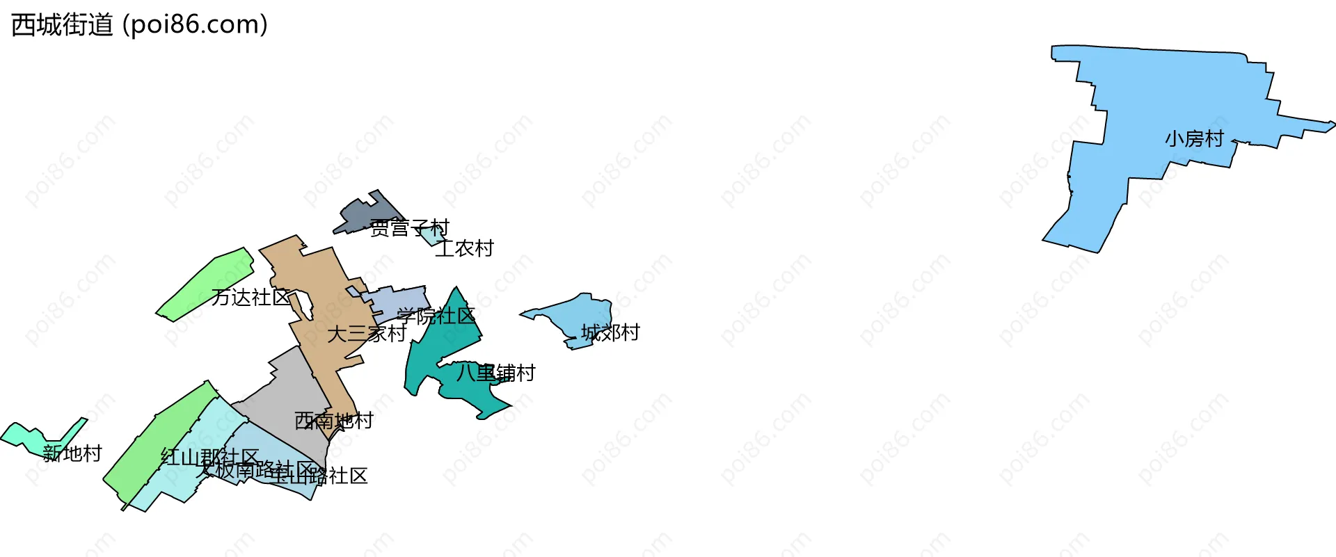 西城街道边界地图(五级行政区划)