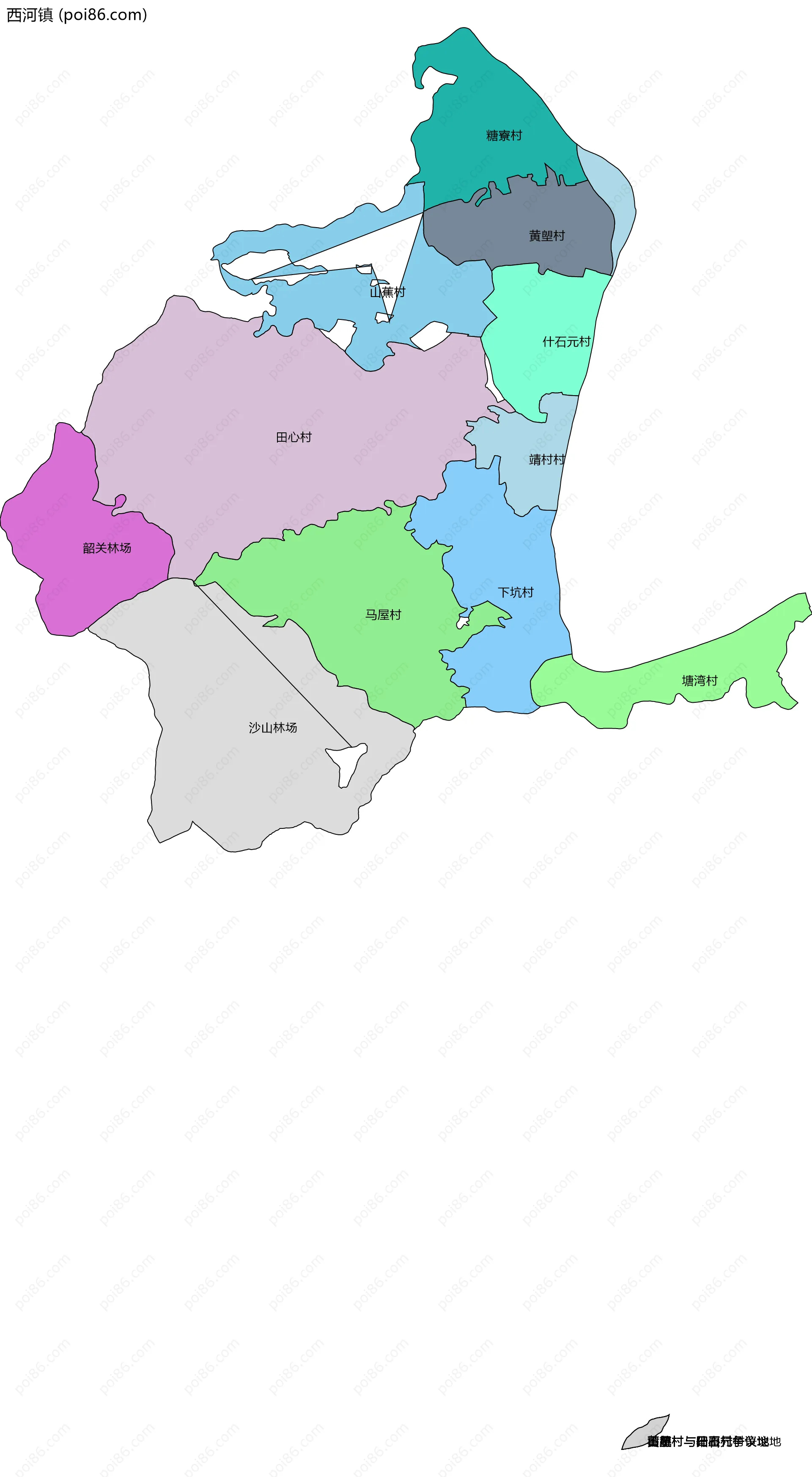 西河镇边界地图(五级行政区划)