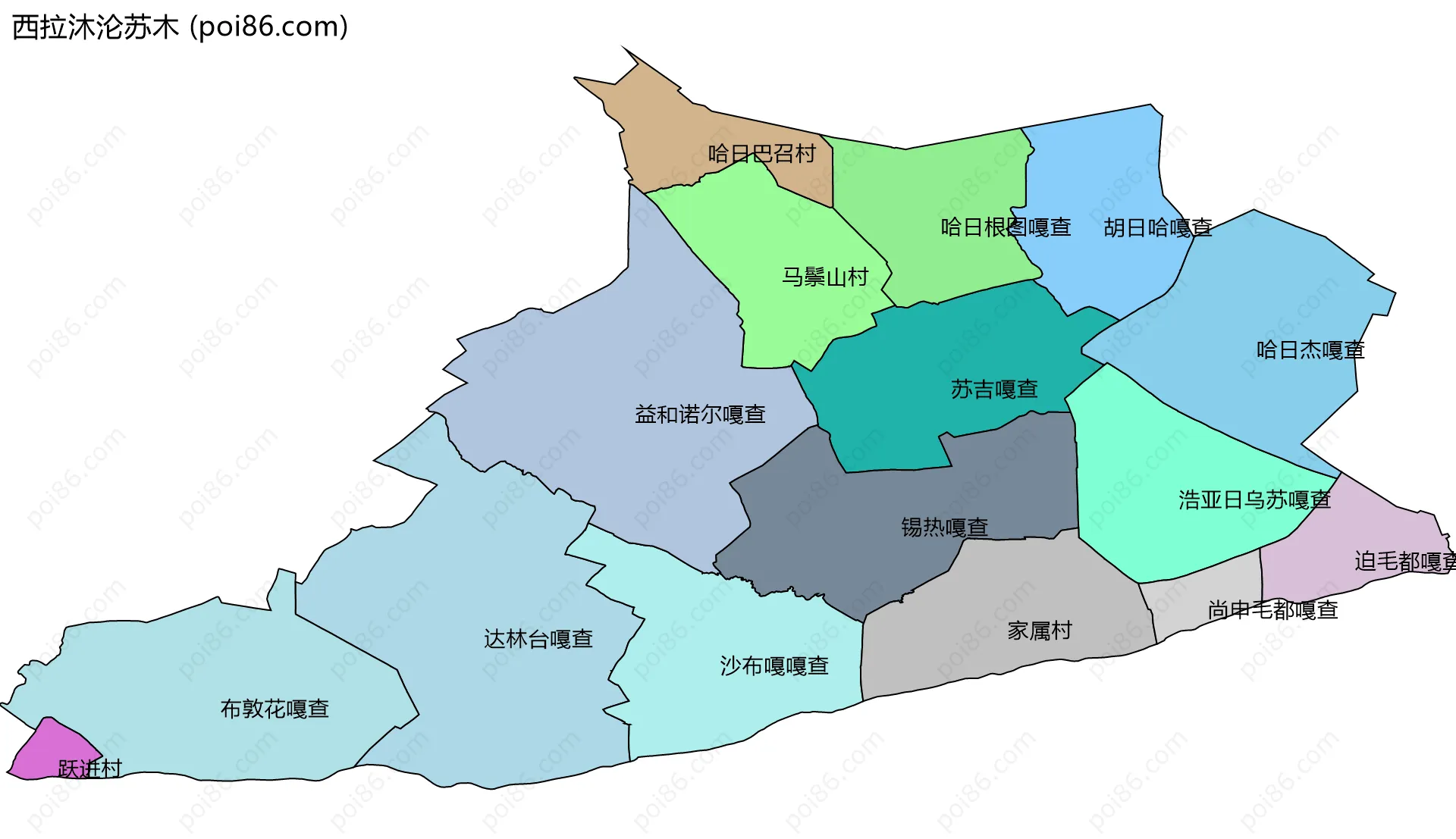 西拉沐沦苏木边界地图(五级行政区划)