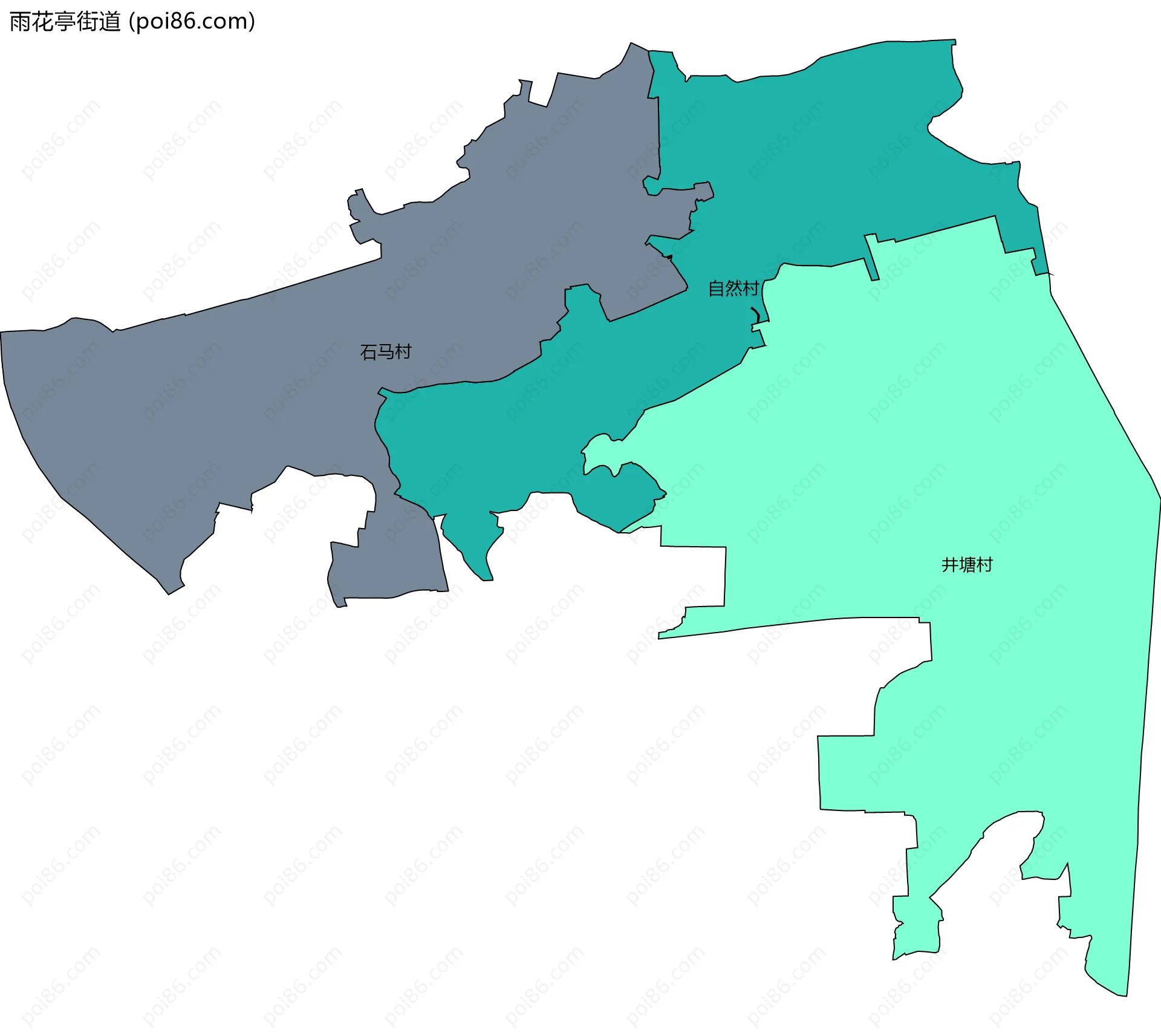 雨花亭街道边界地图(五级行政区划)