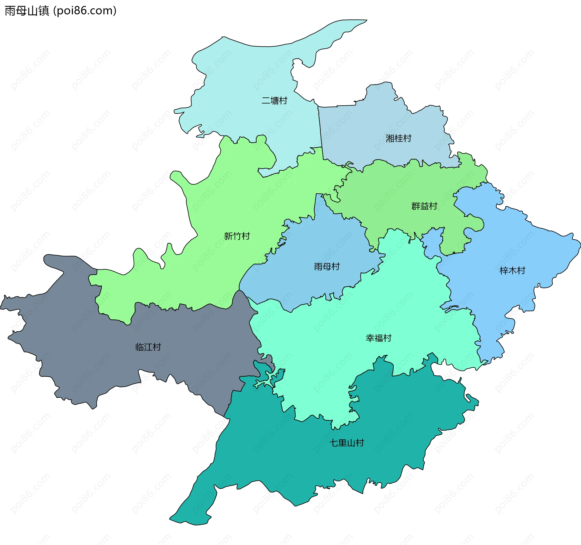 雨母山镇边界地图(五级行政区划)