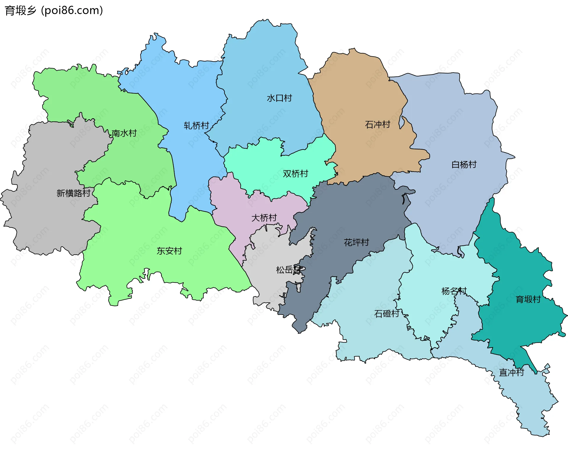 育塅乡边界地图(五级行政区划)