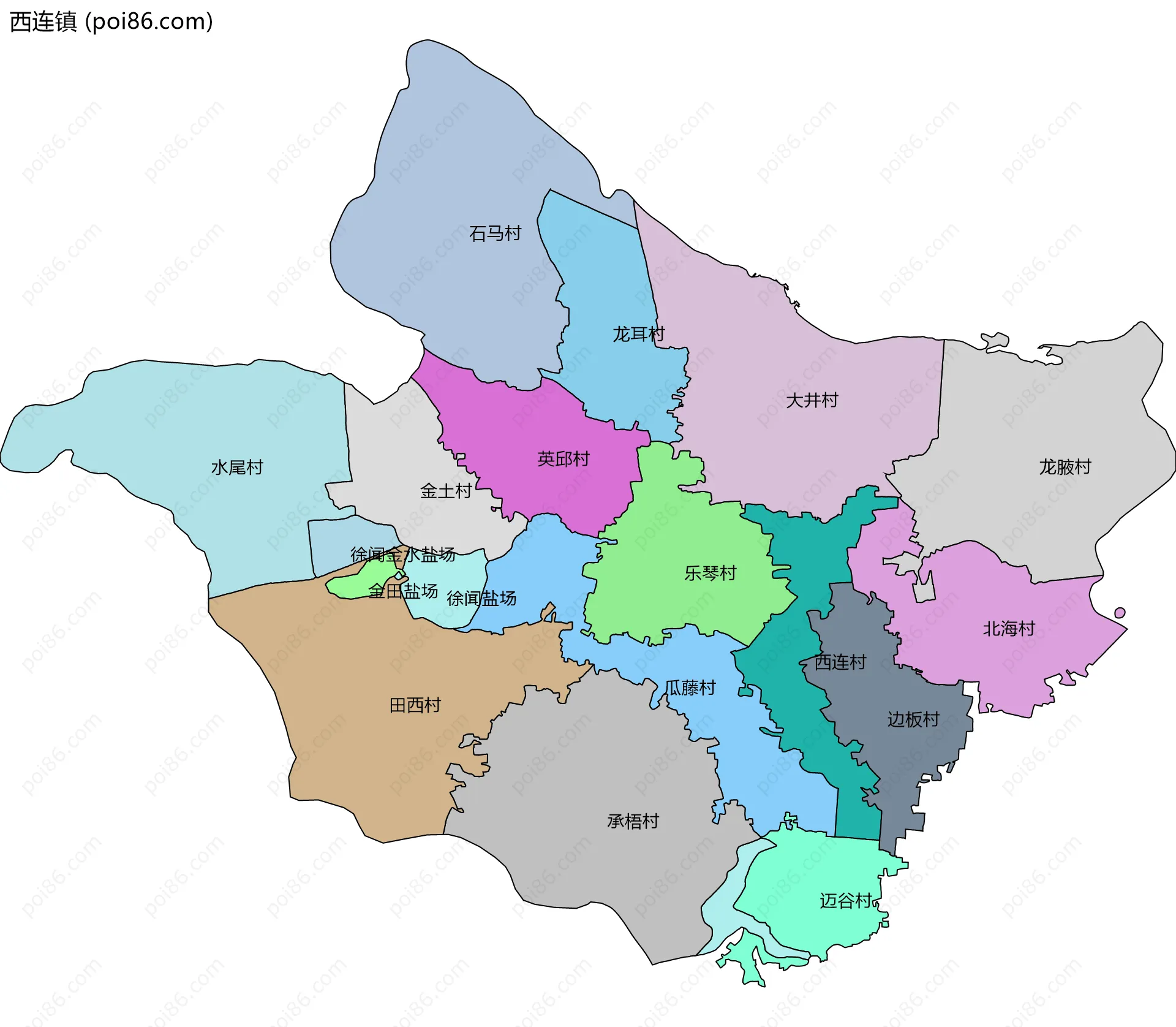 西连镇边界地图(五级行政区划)