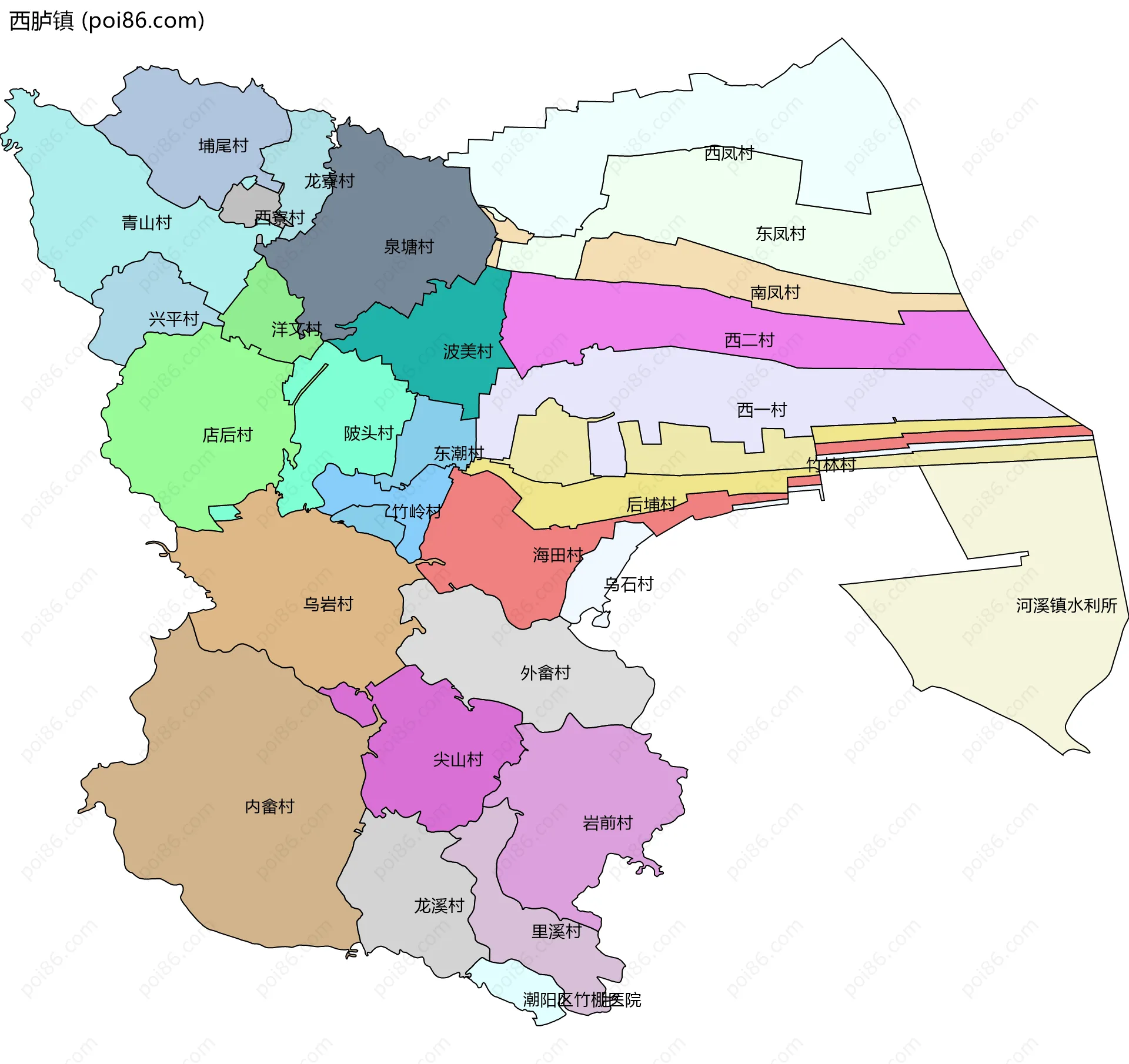 西胪镇边界地图(五级行政区划)