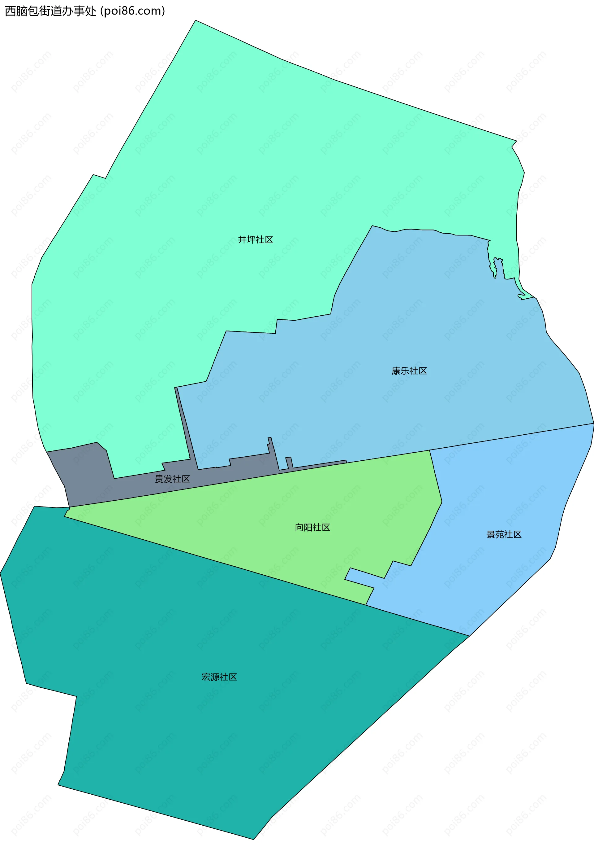 西脑包街道办事处边界地图(五级行政区划)