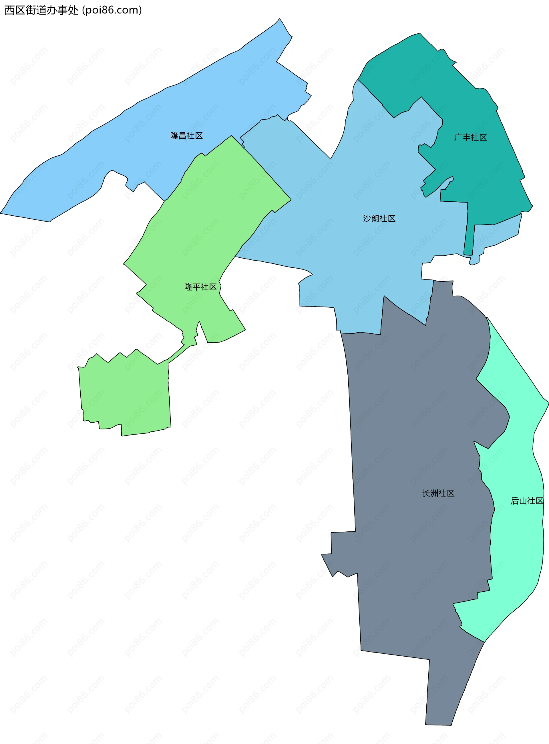 西区街道办事处边界地图(五级行政区划)