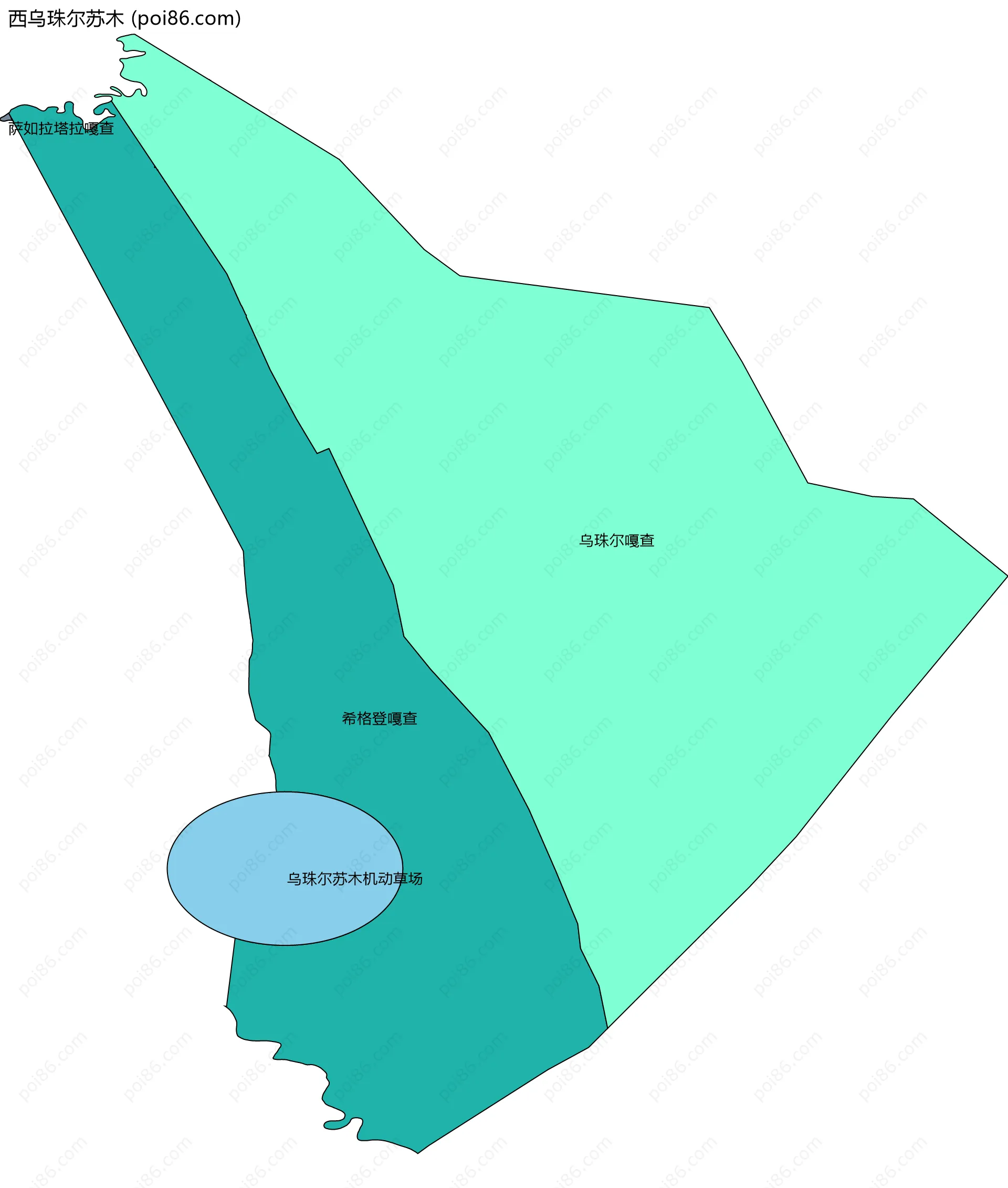 西乌珠尔苏木边界地图(五级行政区划)