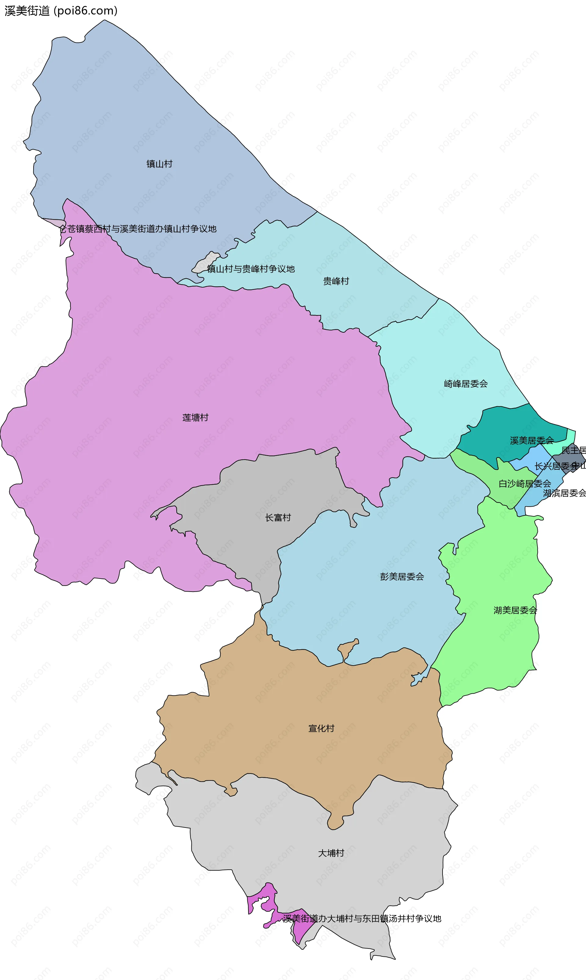 溪美街道边界地图(五级行政区划)