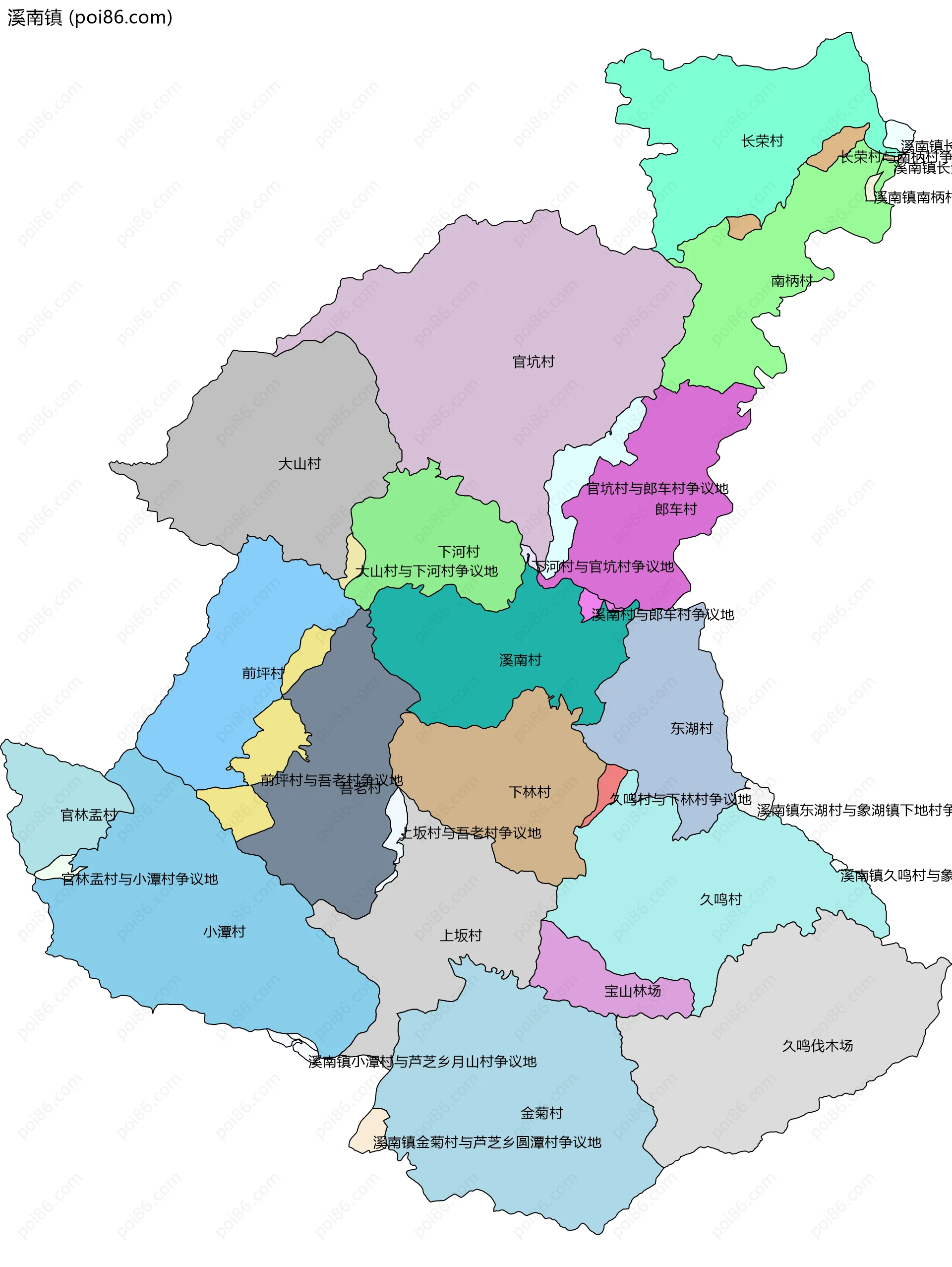 溪南镇边界地图(五级行政区划)