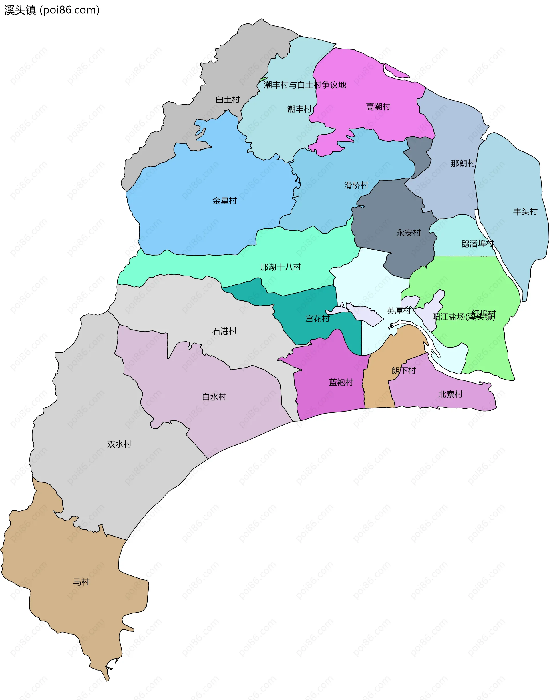 溪头镇边界地图(五级行政区划)