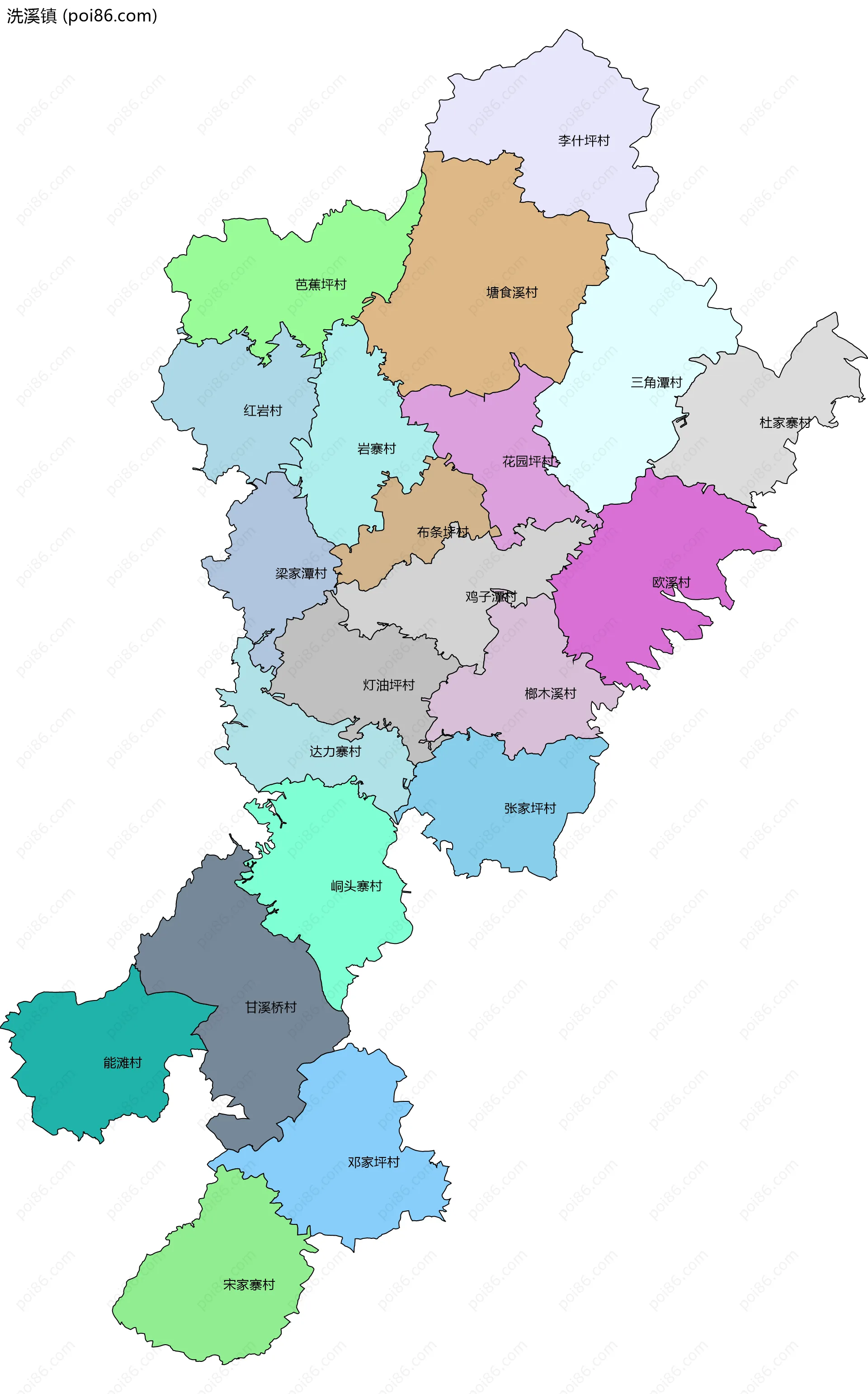 洗溪镇边界地图(五级行政区划)