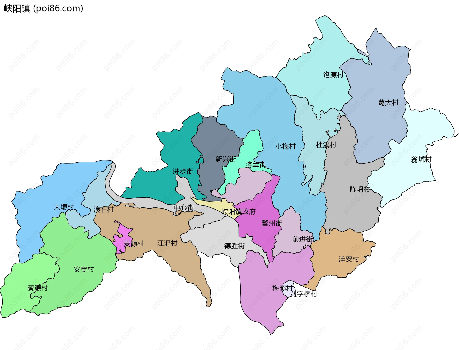 峡阳镇边界地图(五级行政区划)