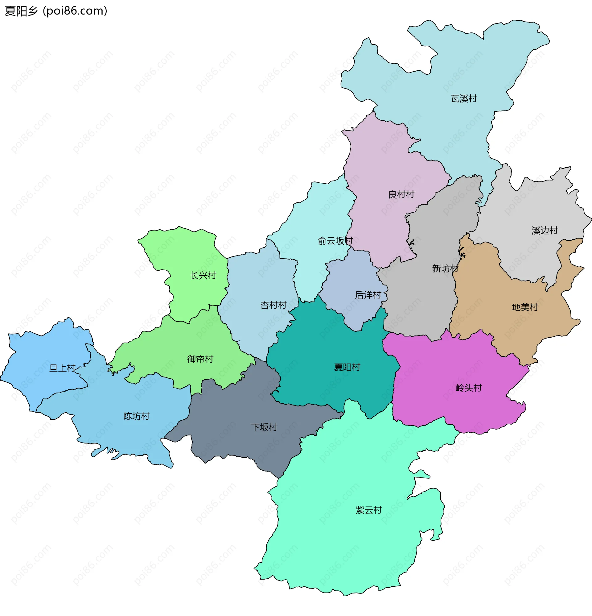 夏阳乡边界地图(五级行政区划)