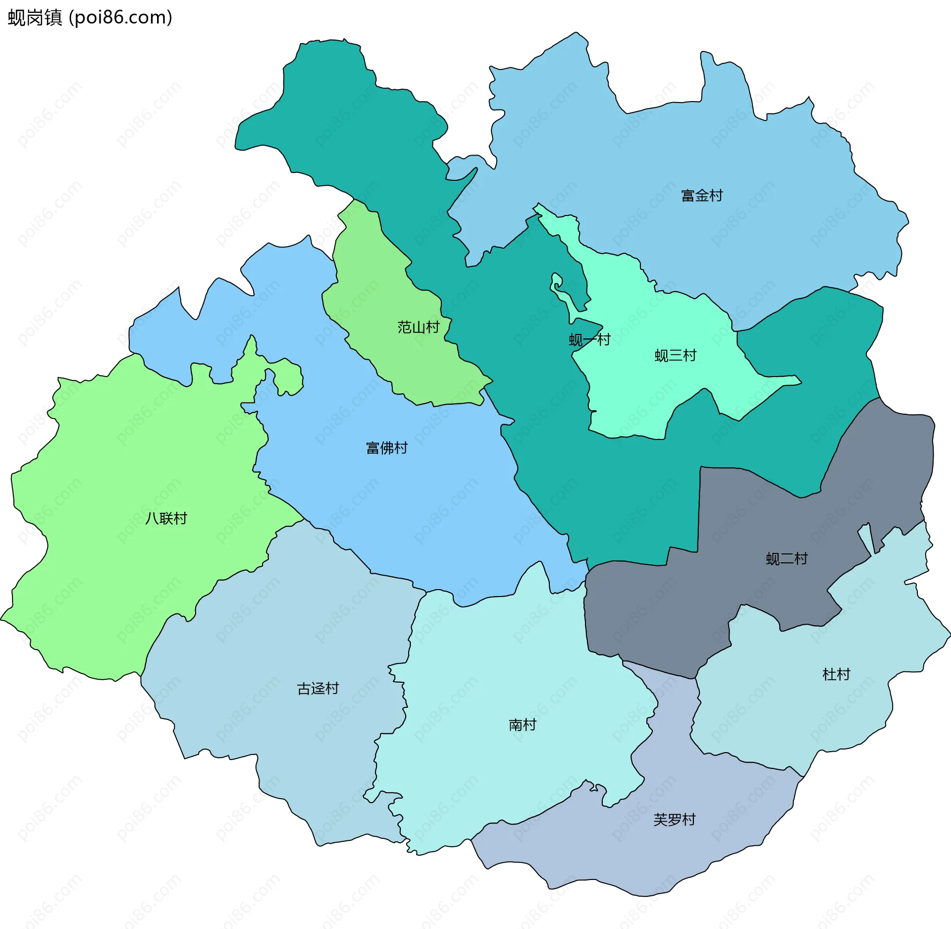 蚬岗镇边界地图(五级行政区划)