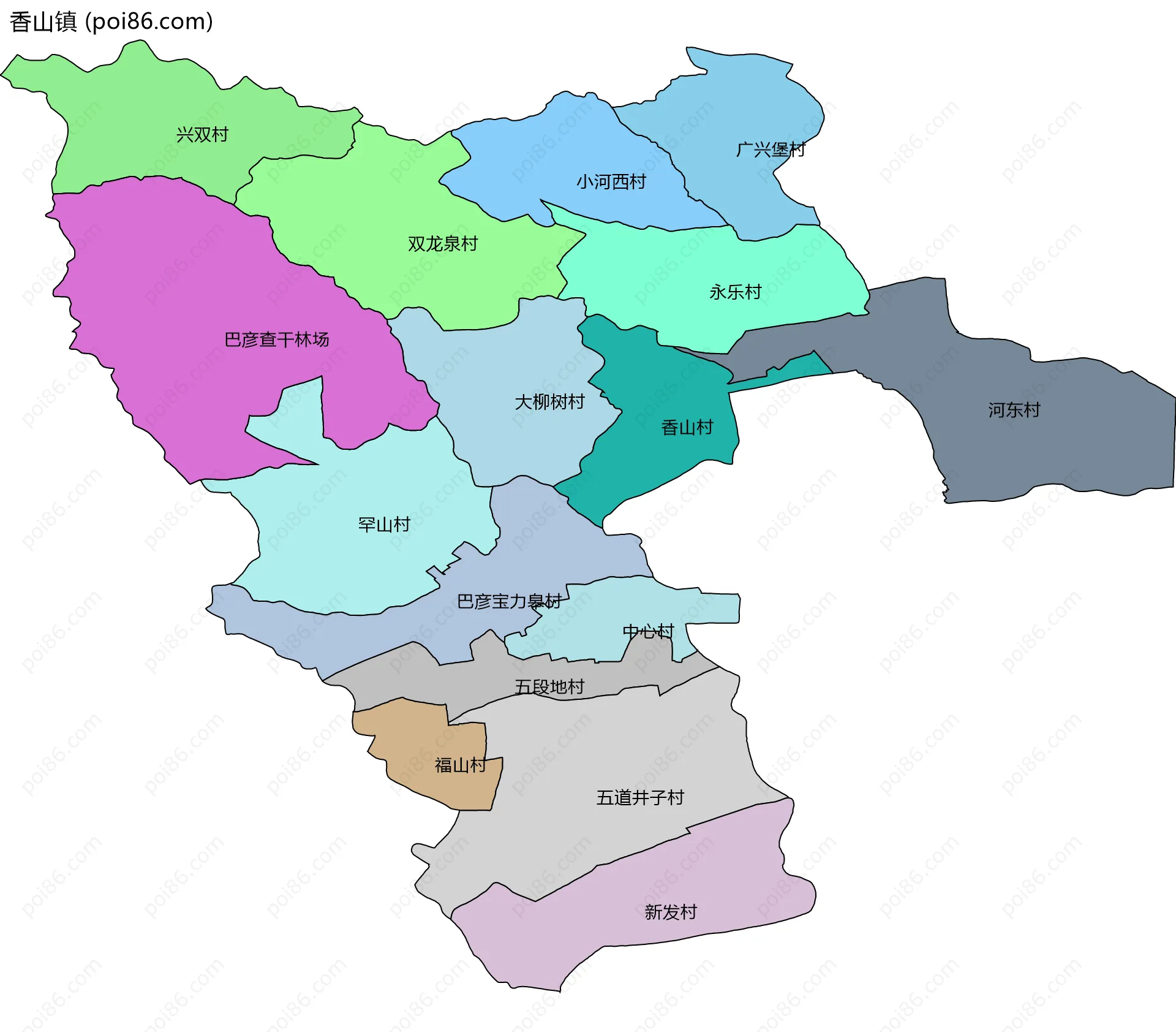 香山镇边界地图(五级行政区划)