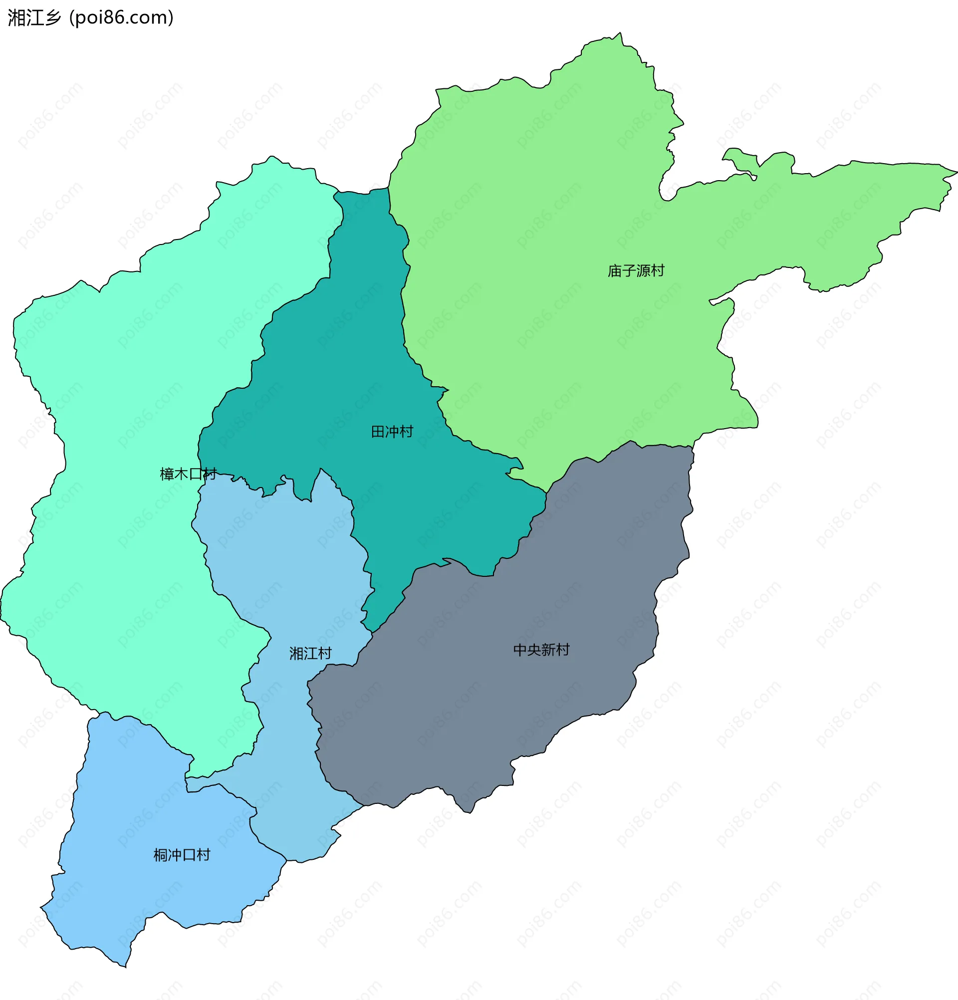 湘江乡边界地图(五级行政区划)