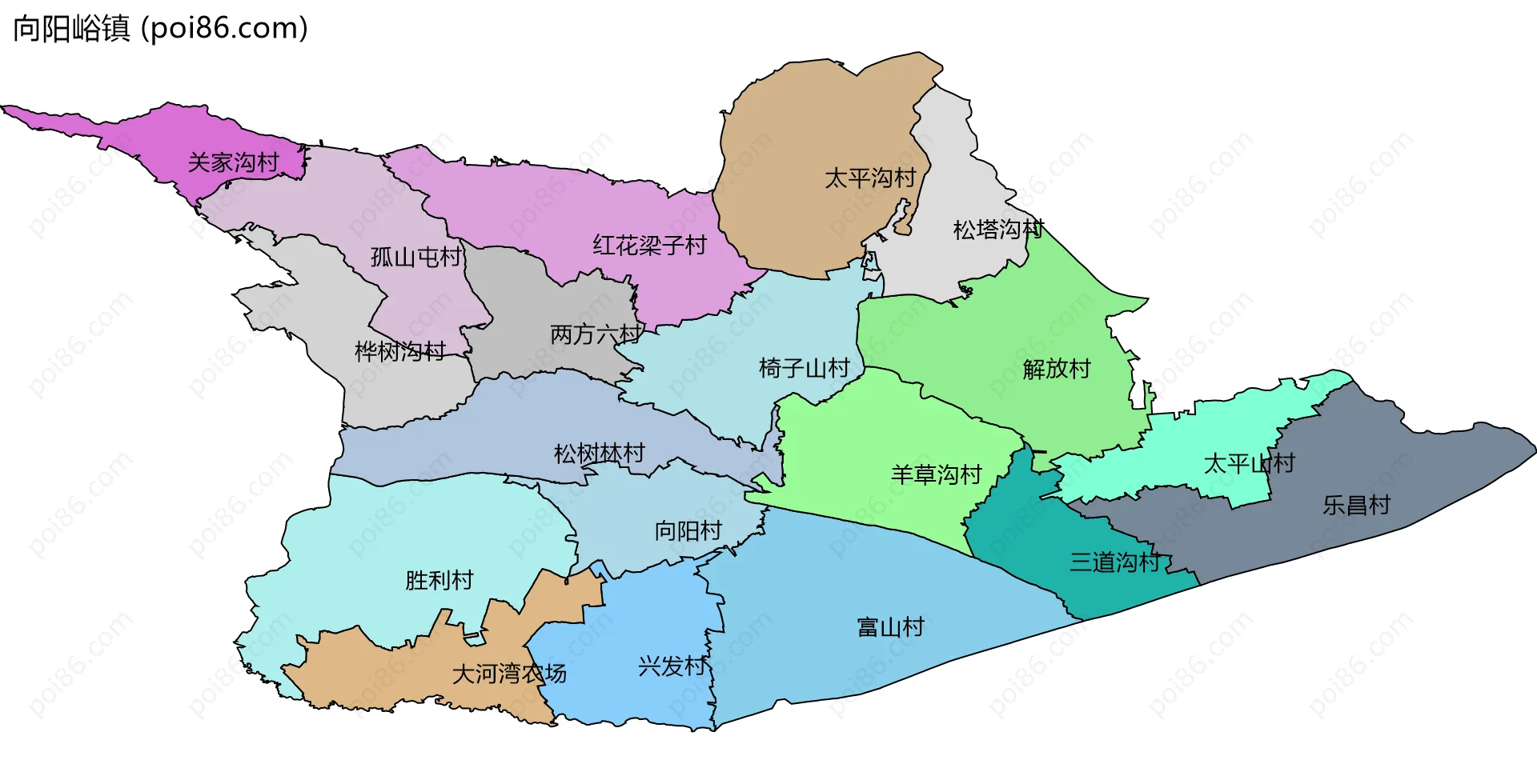 向阳峪镇边界地图(五级行政区划)