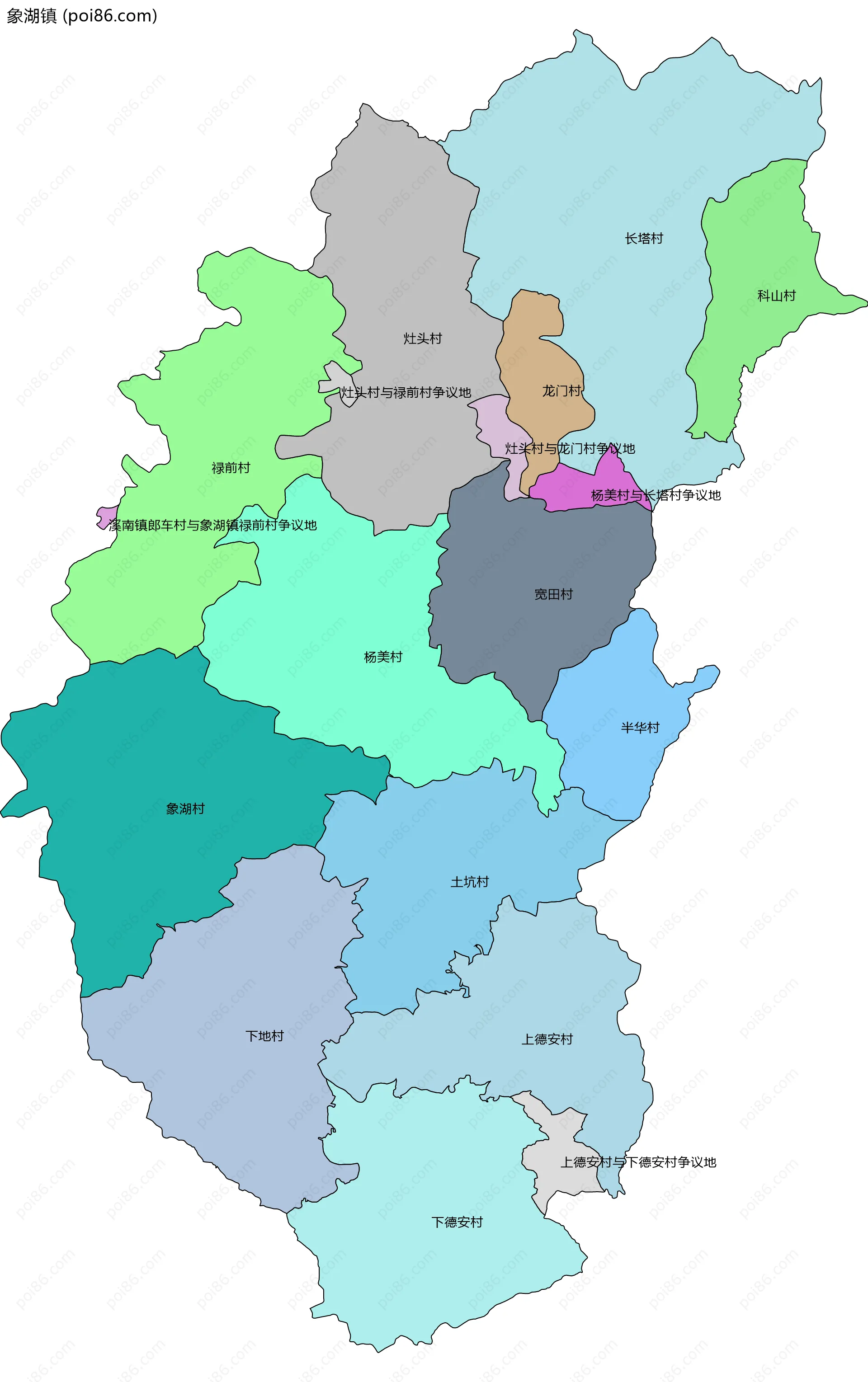 象湖镇边界地图(五级行政区划)