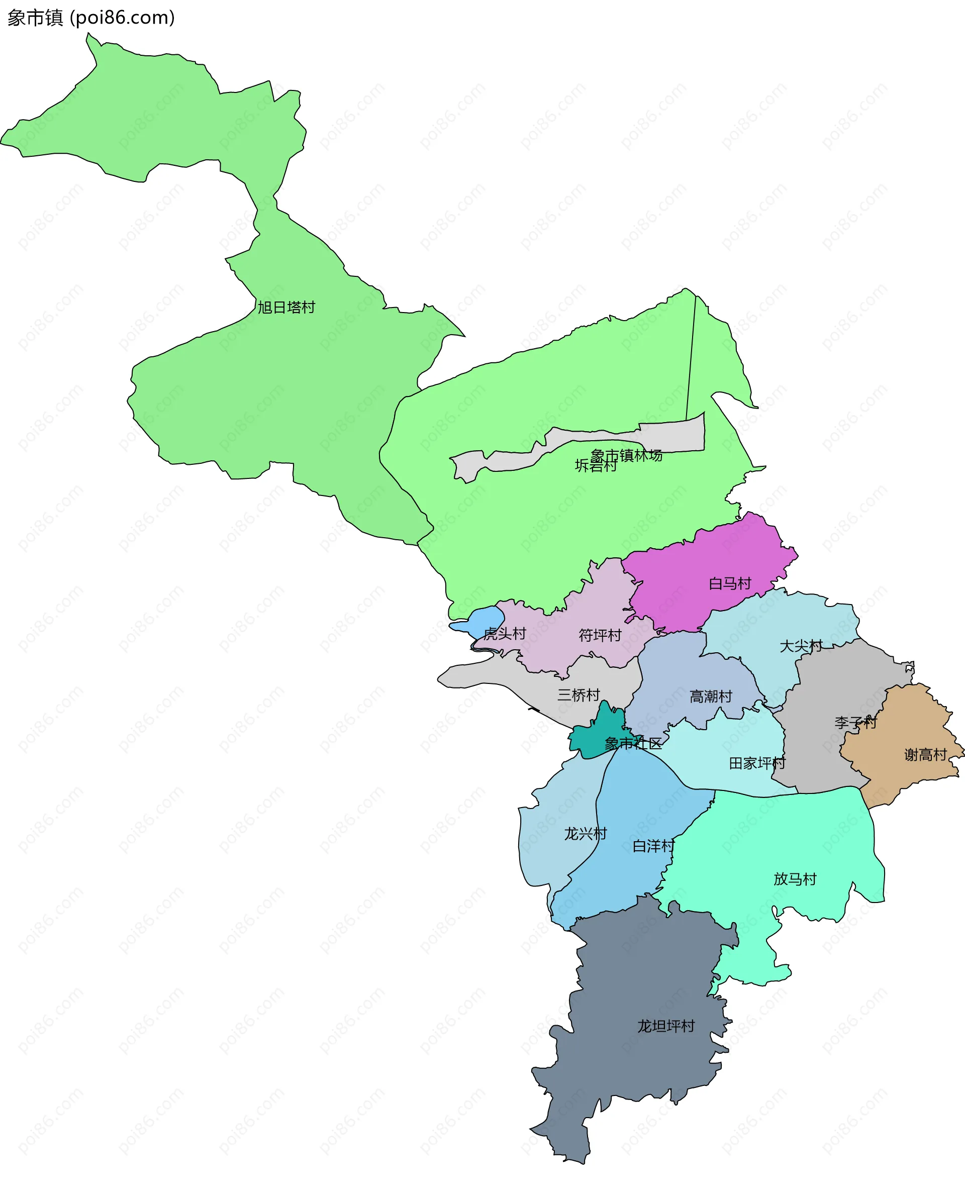 象市镇边界地图(五级行政区划)