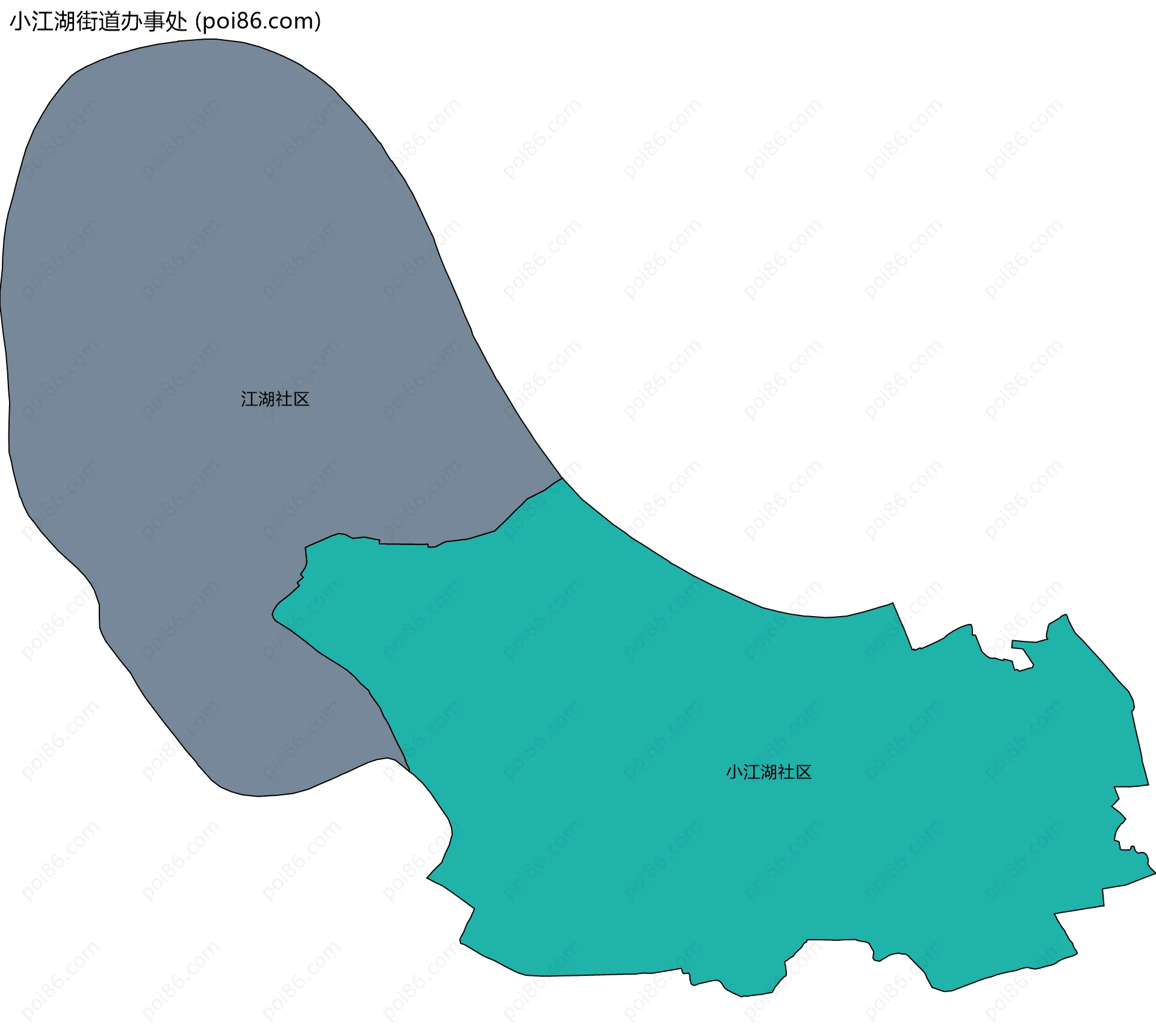 小江湖街道办事处边界地图(五级行政区划)