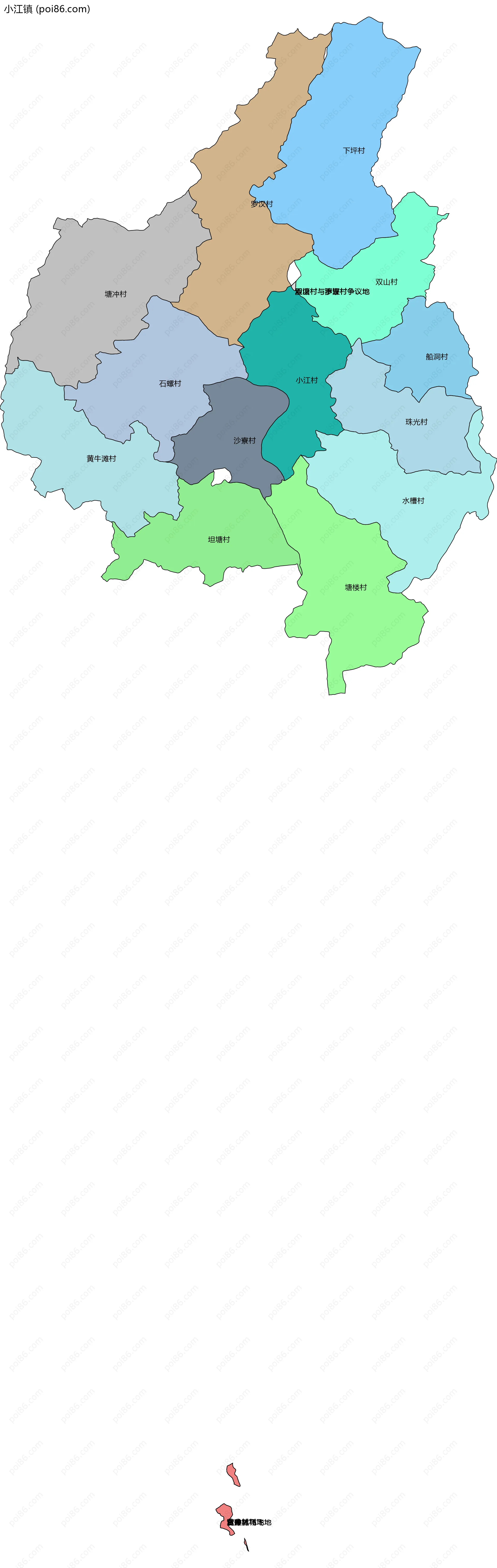 小江镇边界地图(五级行政区划)
