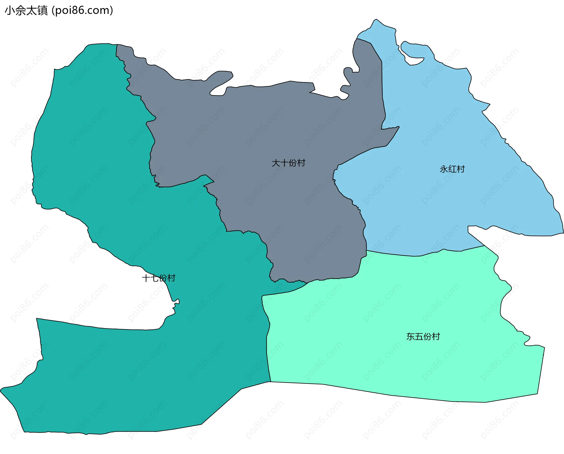 小佘太镇边界地图(五级行政区划)