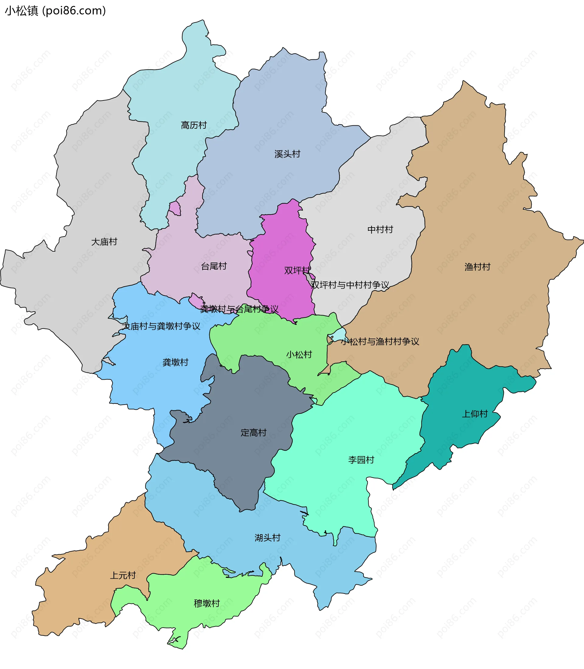 小松镇边界地图(五级行政区划)