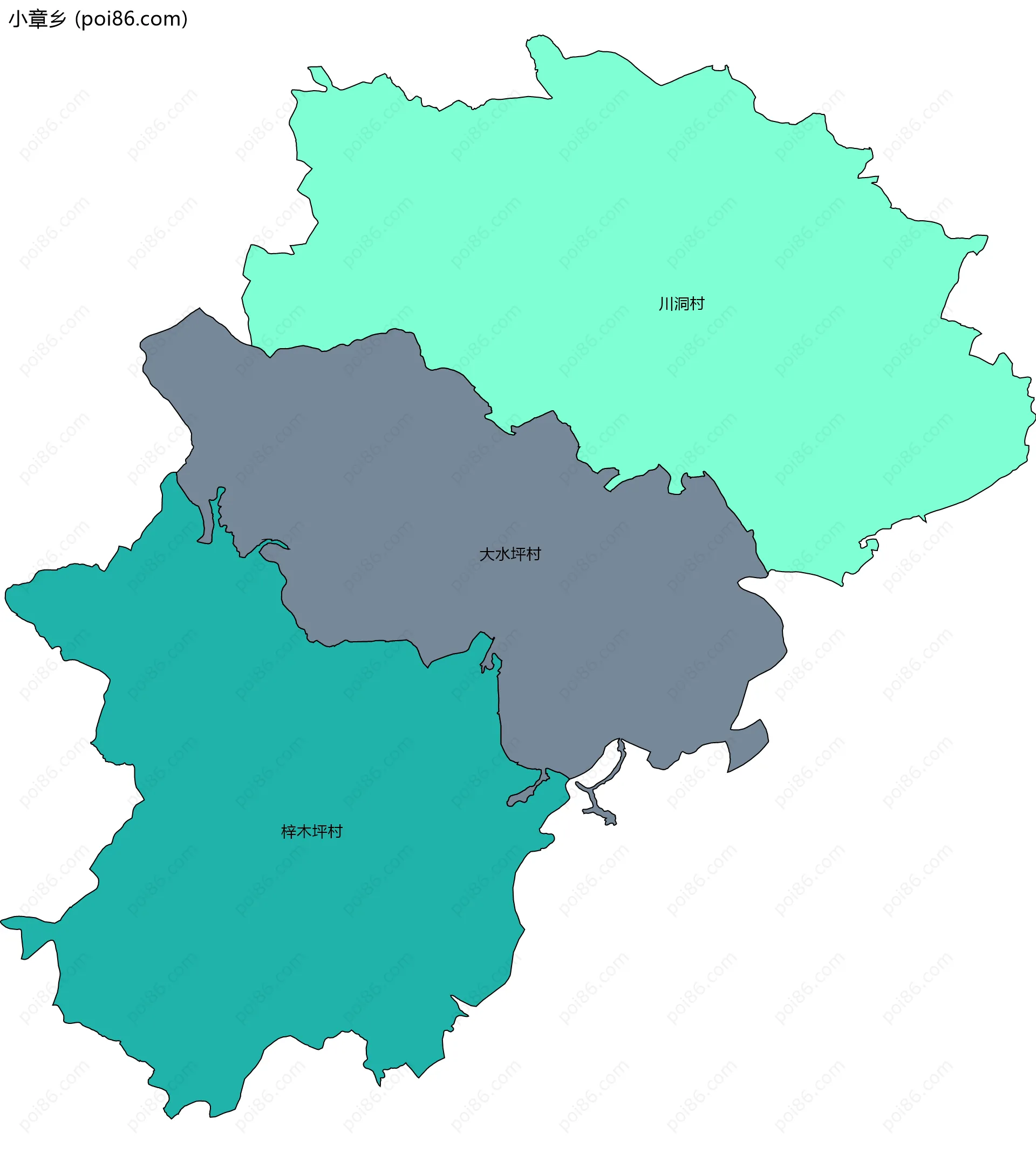 小章乡边界地图(五级行政区划)