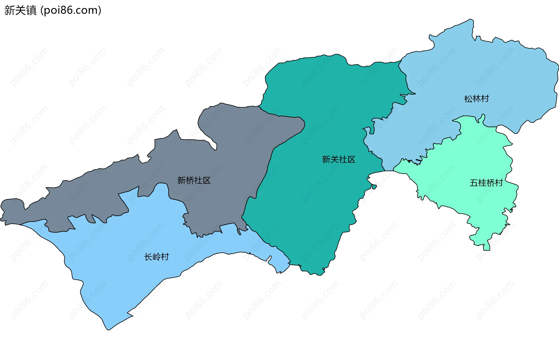 新关镇边界地图(五级行政区划)