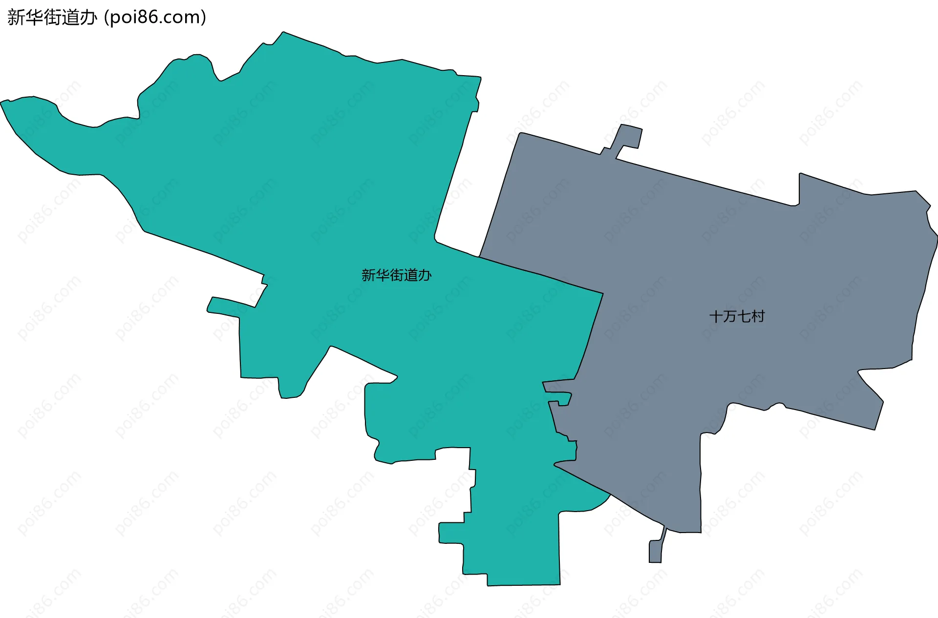 新华街道办边界地图(五级行政区划)