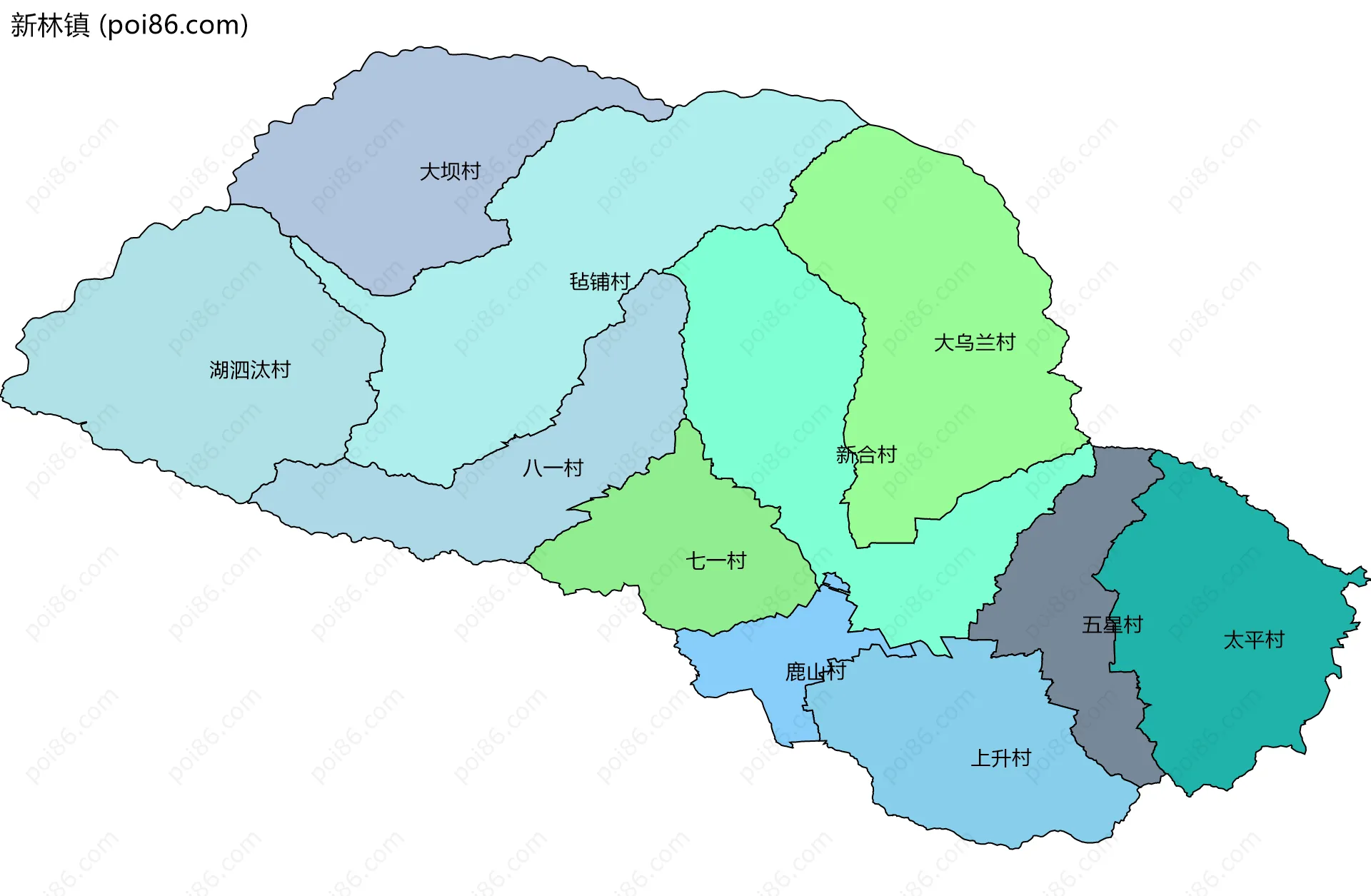新林镇边界地图(五级行政区划)