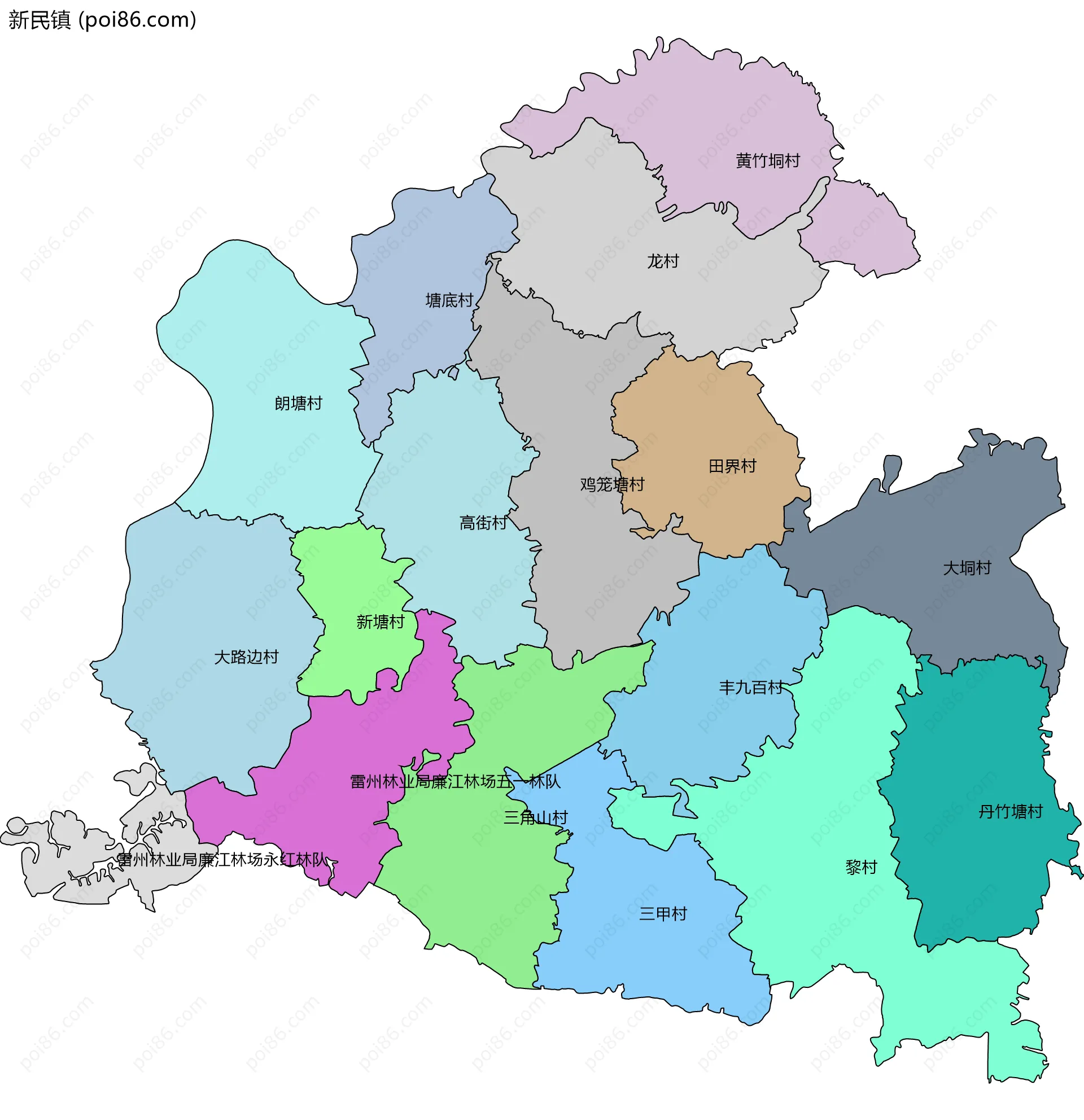 新民镇边界地图(五级行政区划)