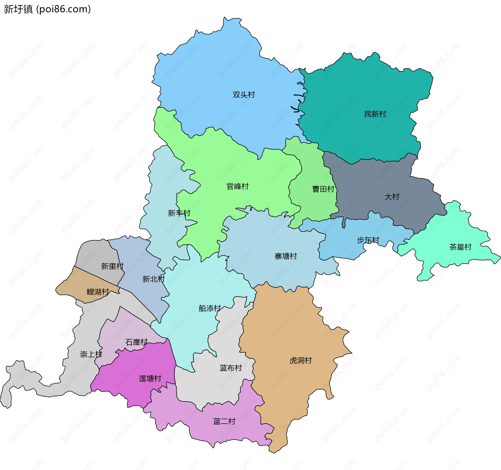 新圩镇边界地图(五级行政区划)
