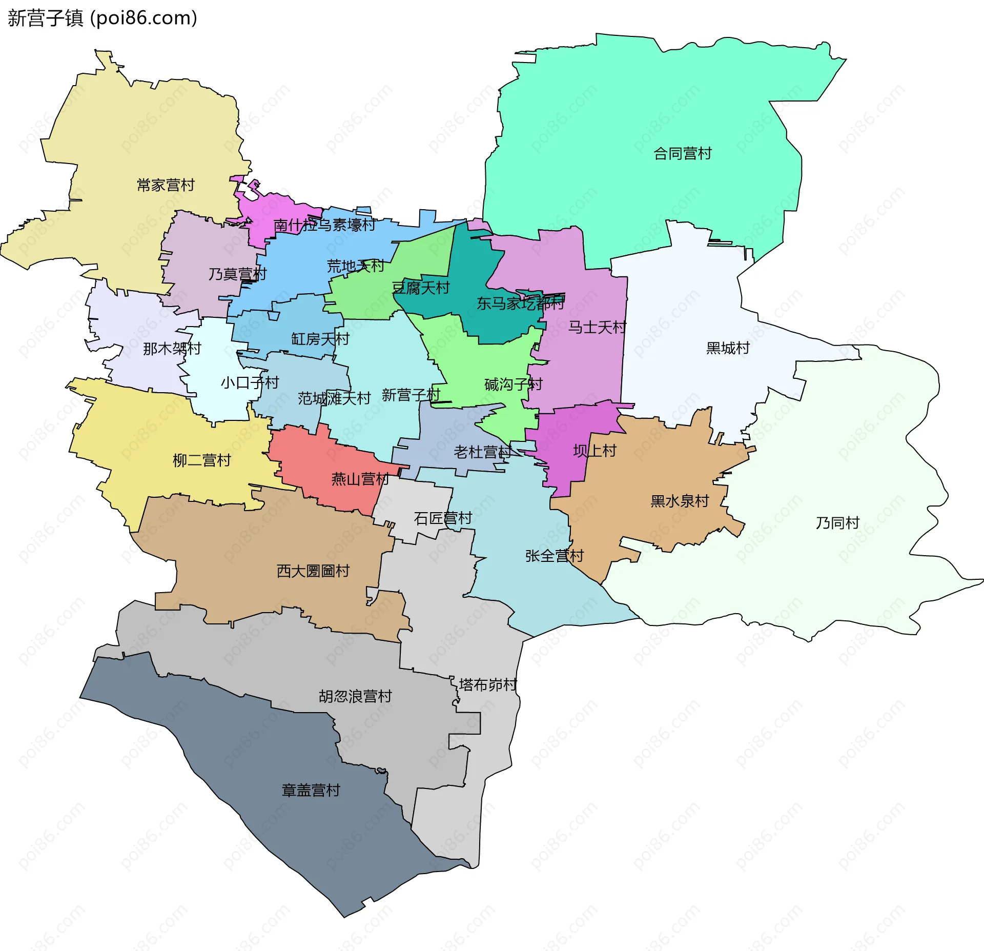 新营子镇边界地图(五级行政区划)