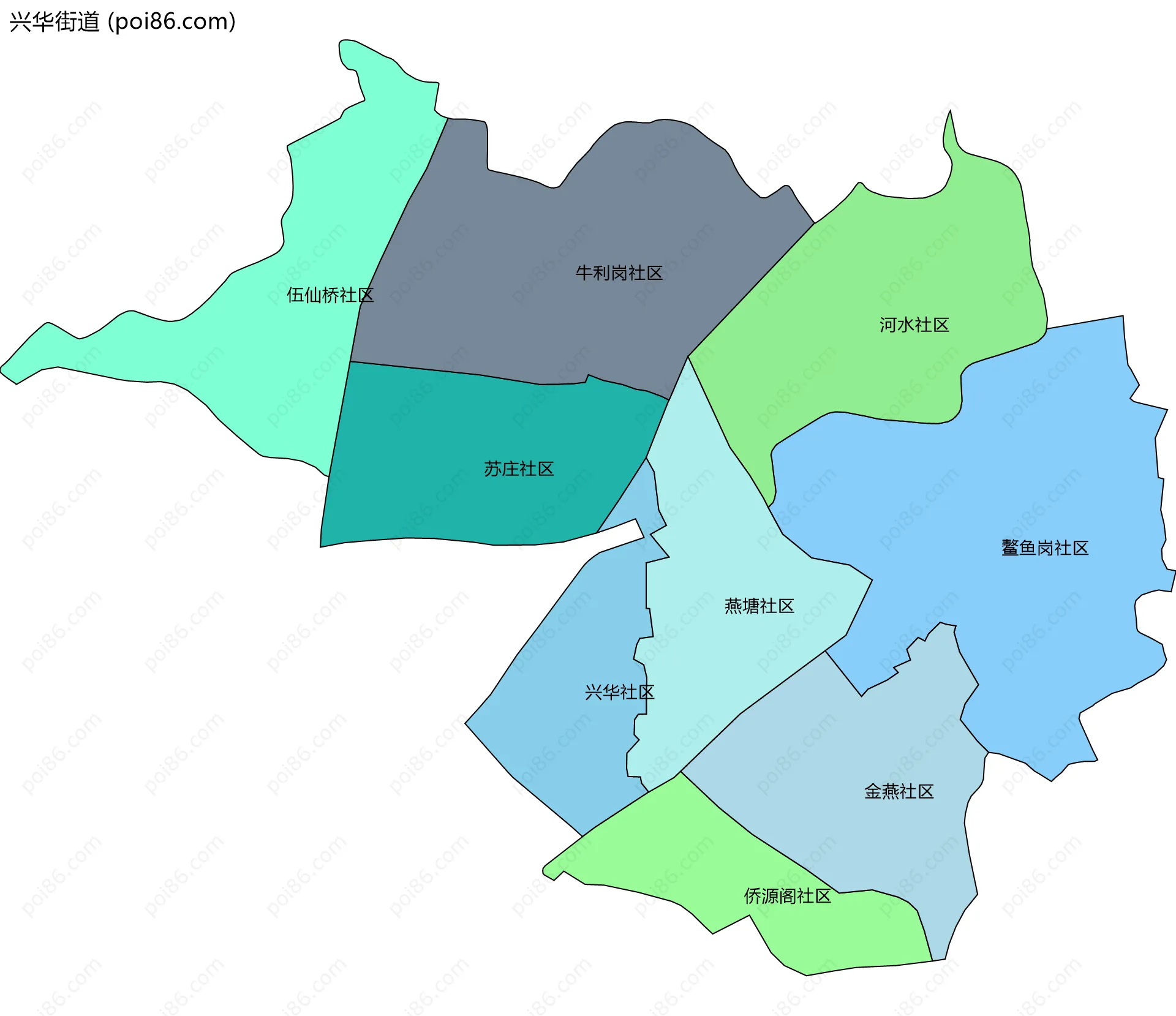 兴华街道边界地图(五级行政区划)
