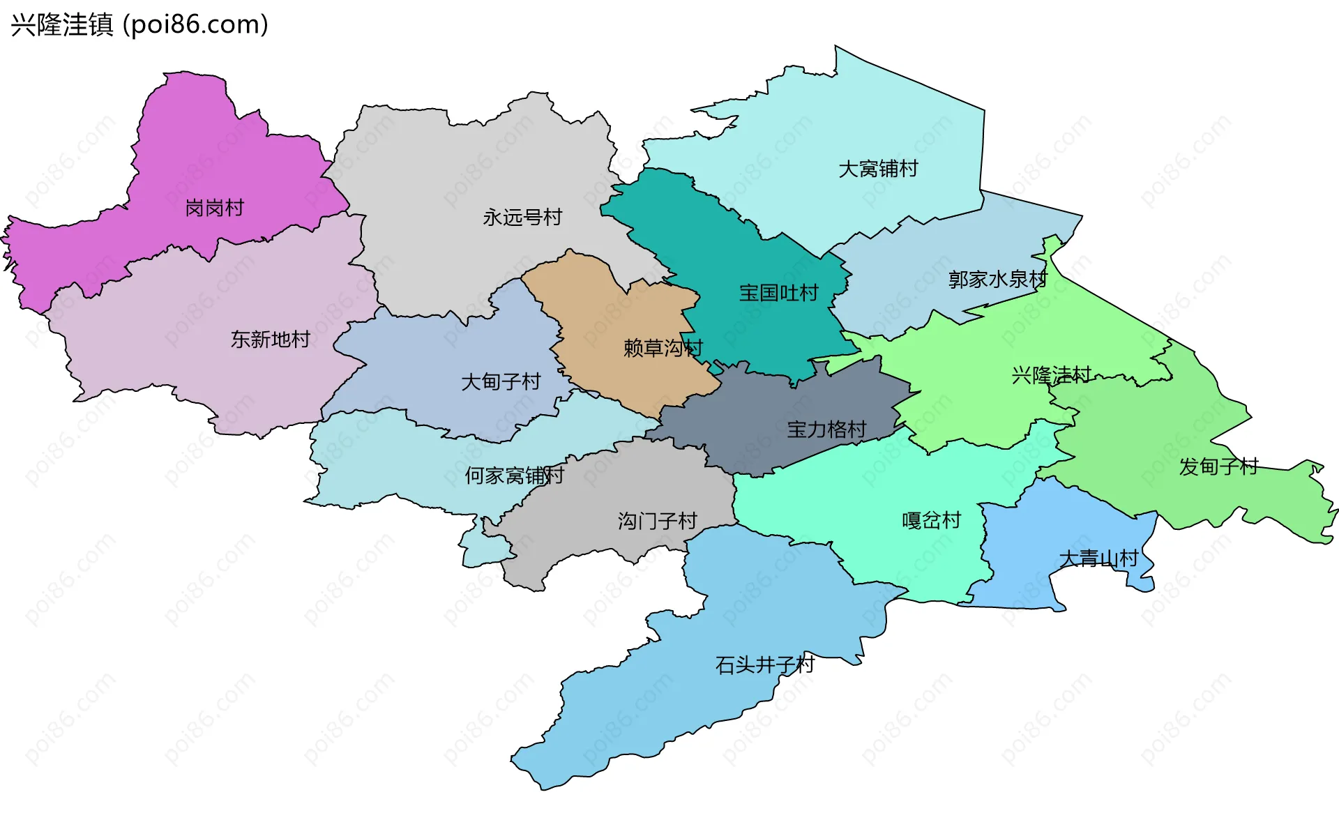 兴隆洼镇边界地图(五级行政区划)