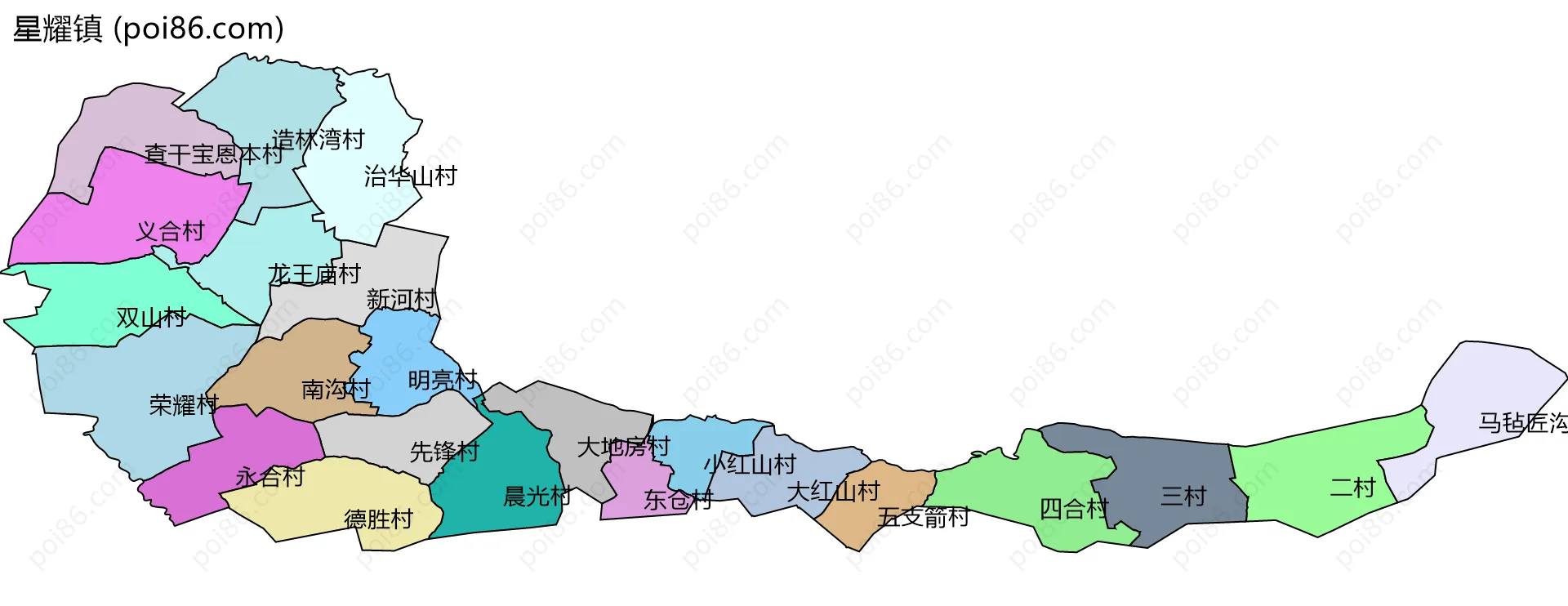 星耀镇边界地图(五级行政区划)