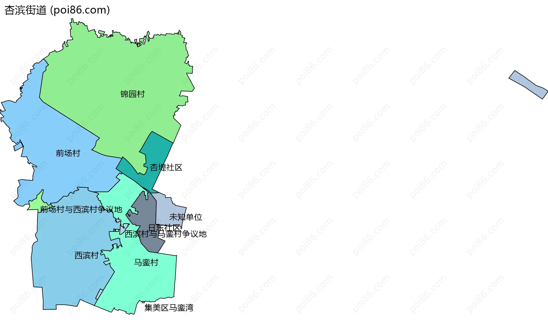 杏滨街道边界地图(五级行政区划)