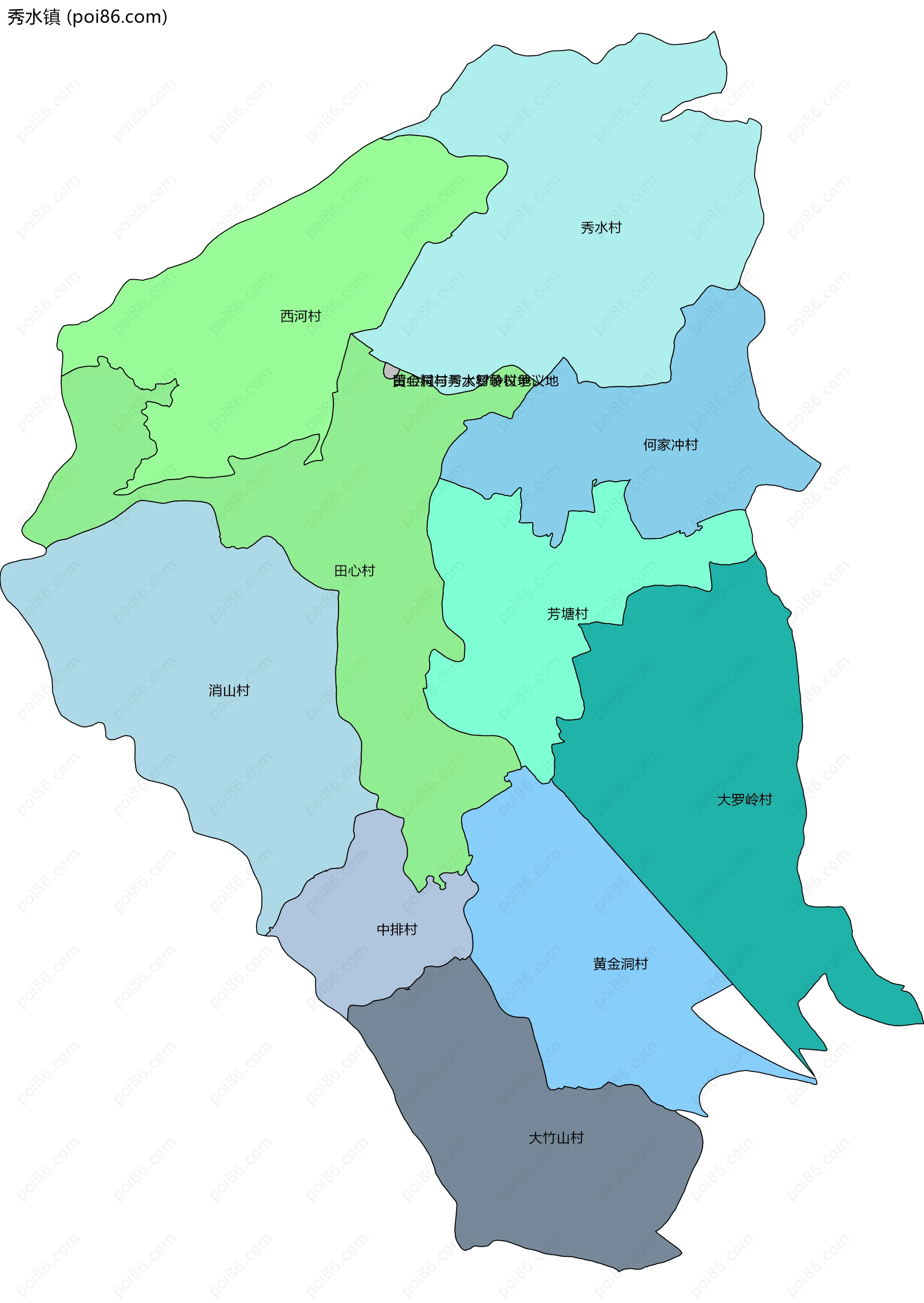 秀水镇边界地图(五级行政区划)