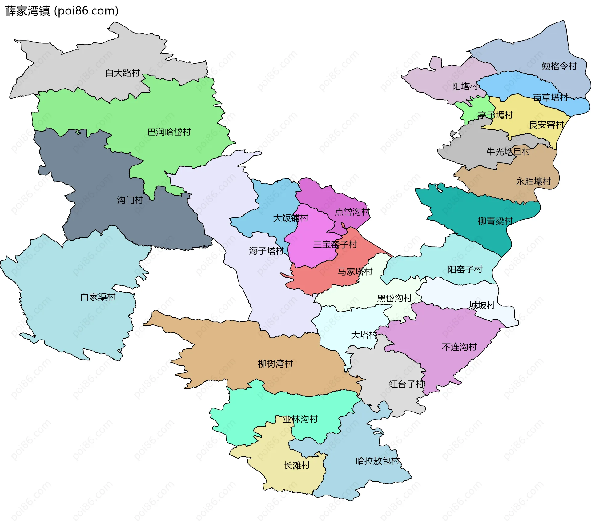 薛家湾镇边界地图(五级行政区划)