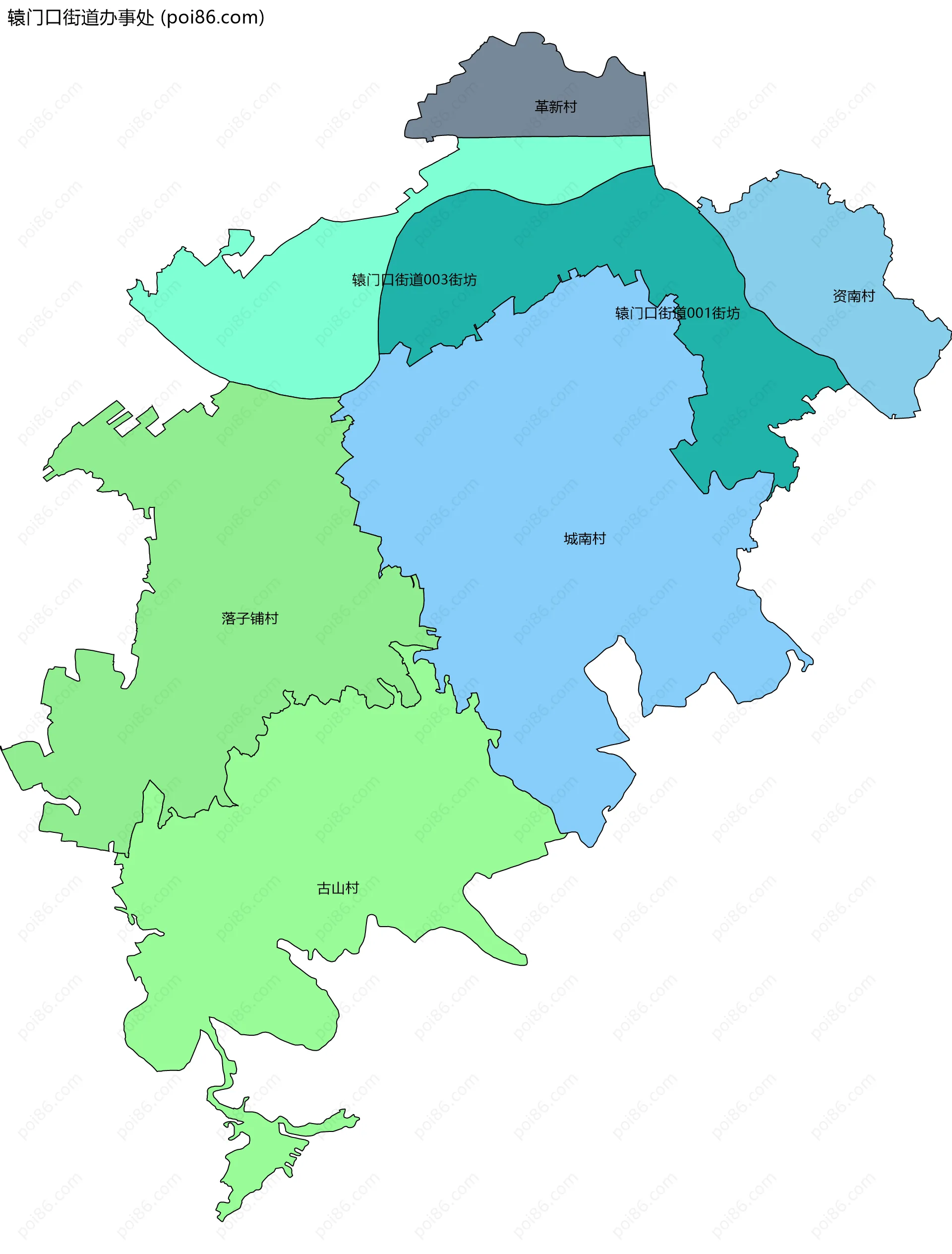 辕门口街道办事处边界地图(五级行政区划)