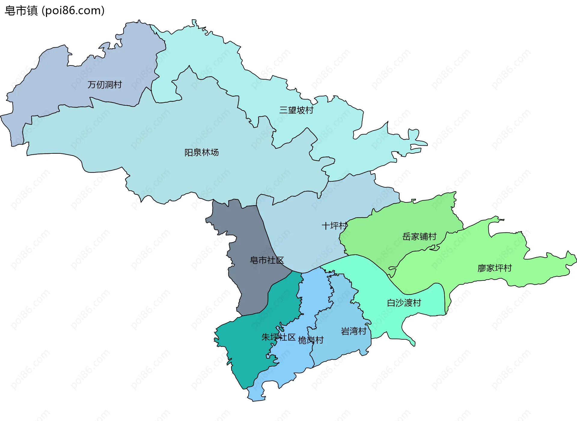皂市镇边界地图(五级行政区划)