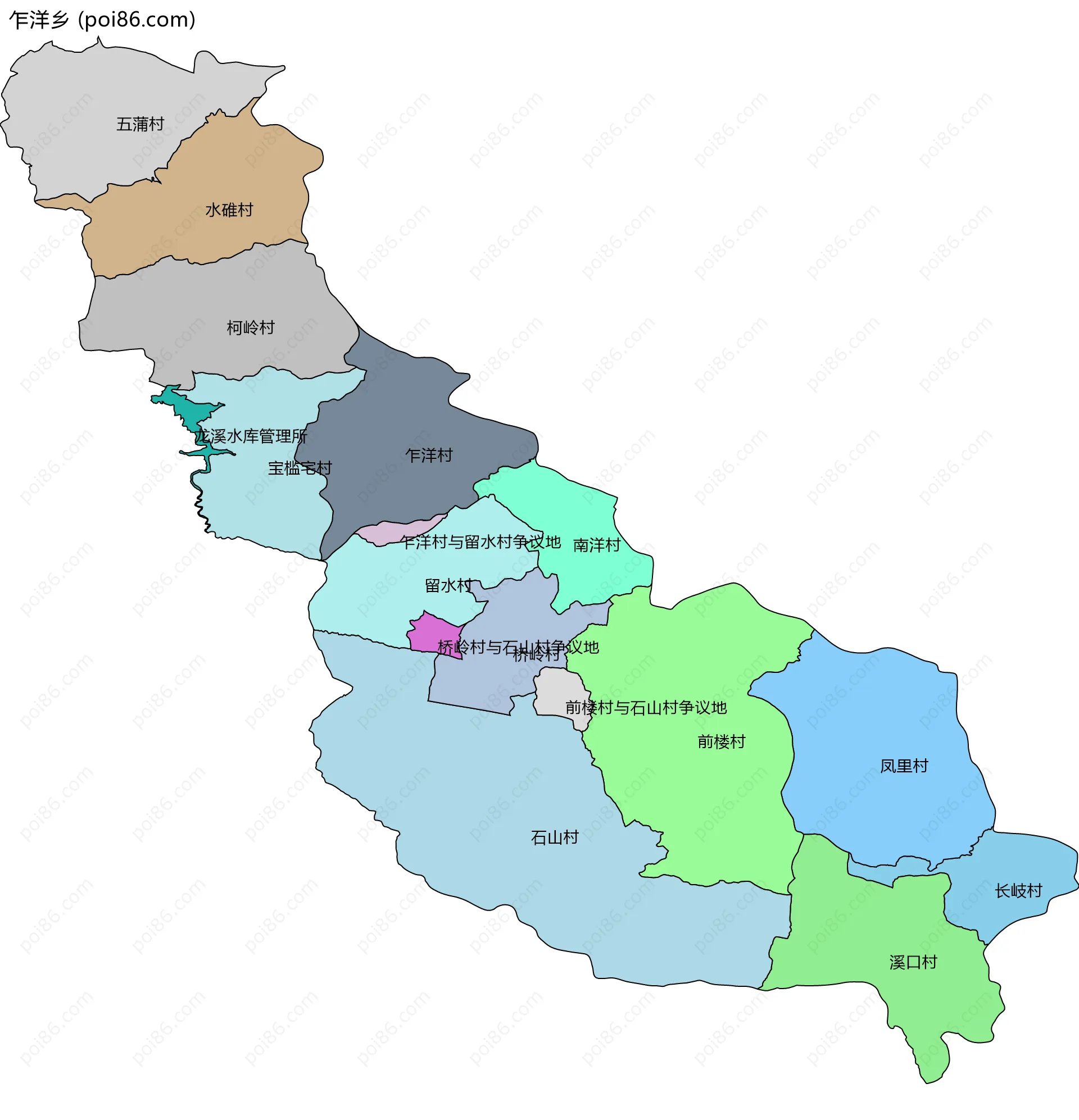 乍洋乡边界地图(五级行政区划)