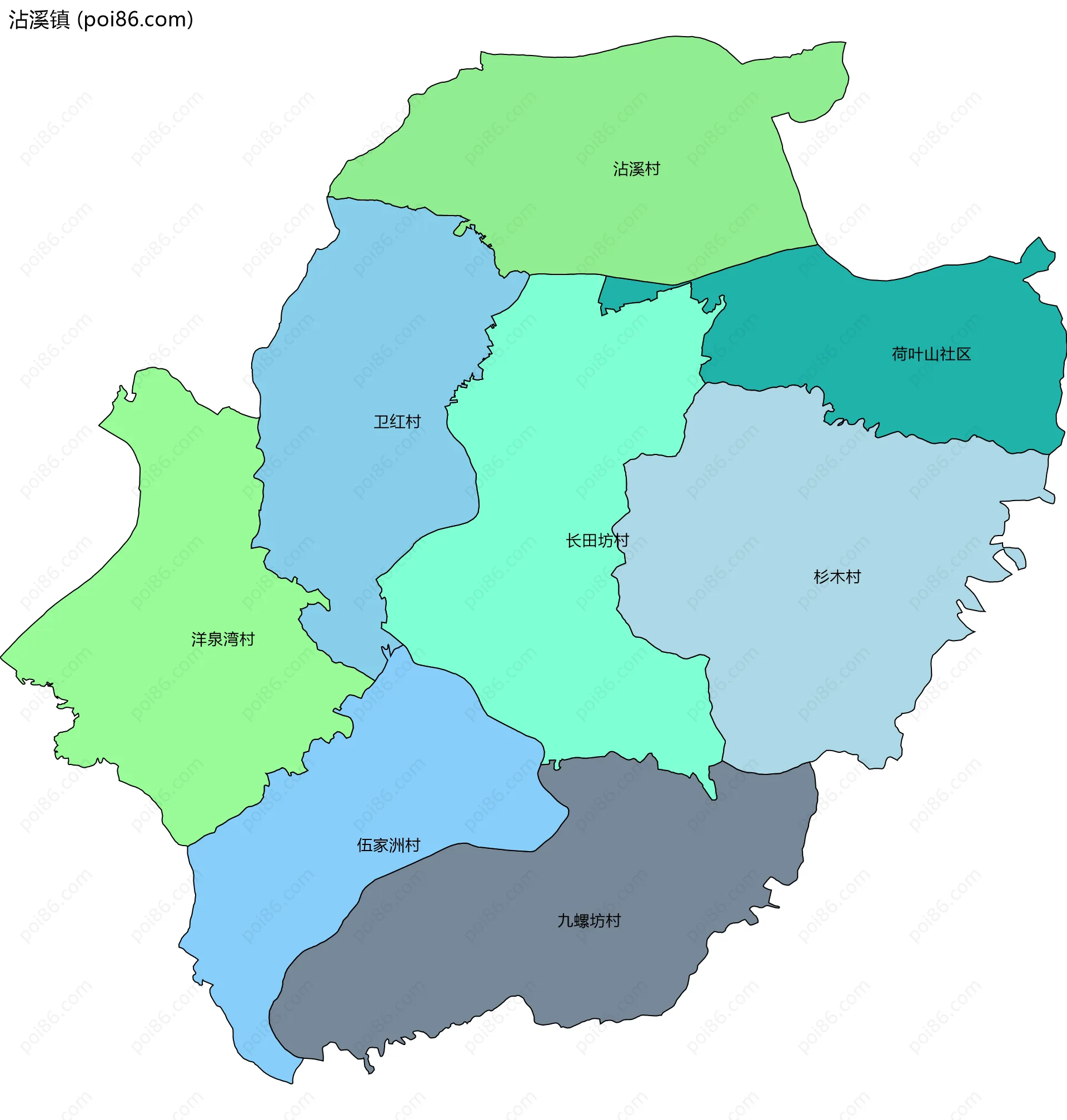 沾溪镇边界地图(五级行政区划)