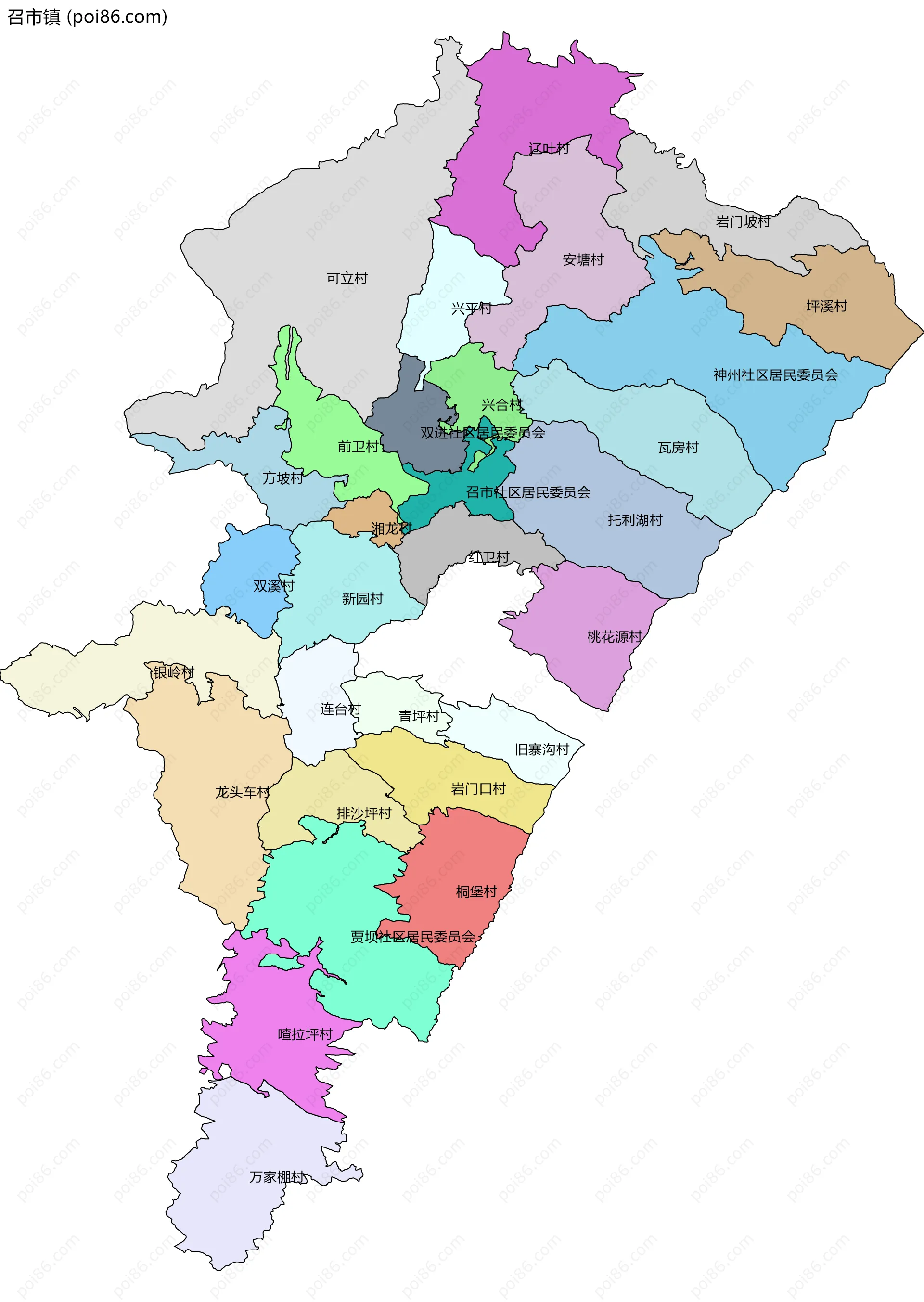 召市镇边界地图(五级行政区划)