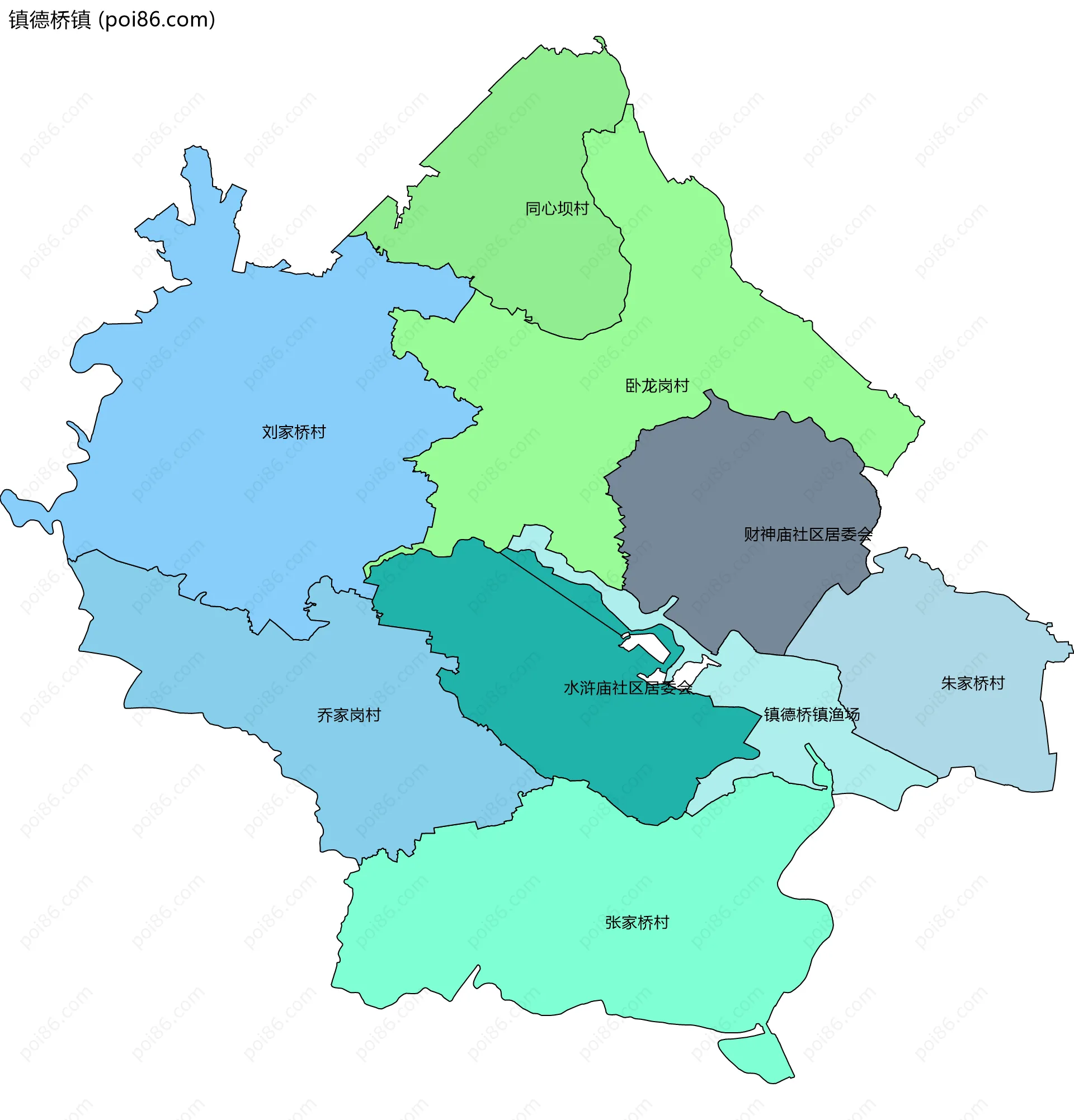 镇德桥镇边界地图(五级行政区划)