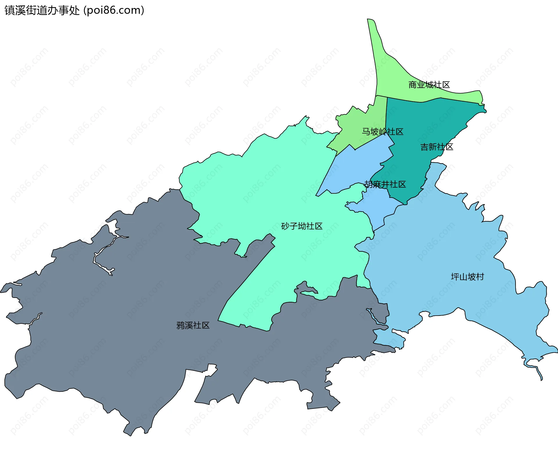 镇溪街道办事处边界地图(五级行政区划)